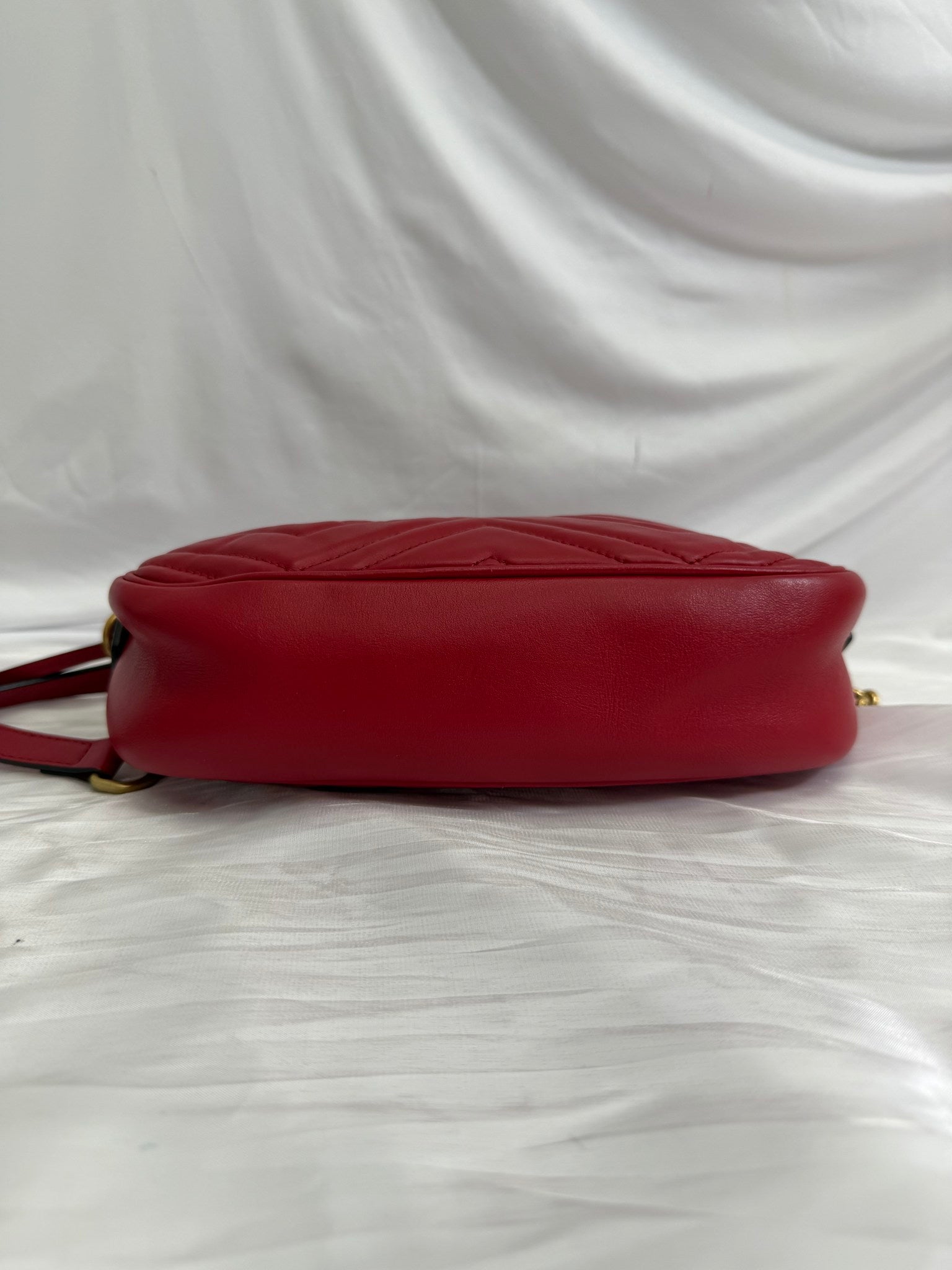 Gucci Red Chevron Quilted Leather GG Marmont Camera Bag