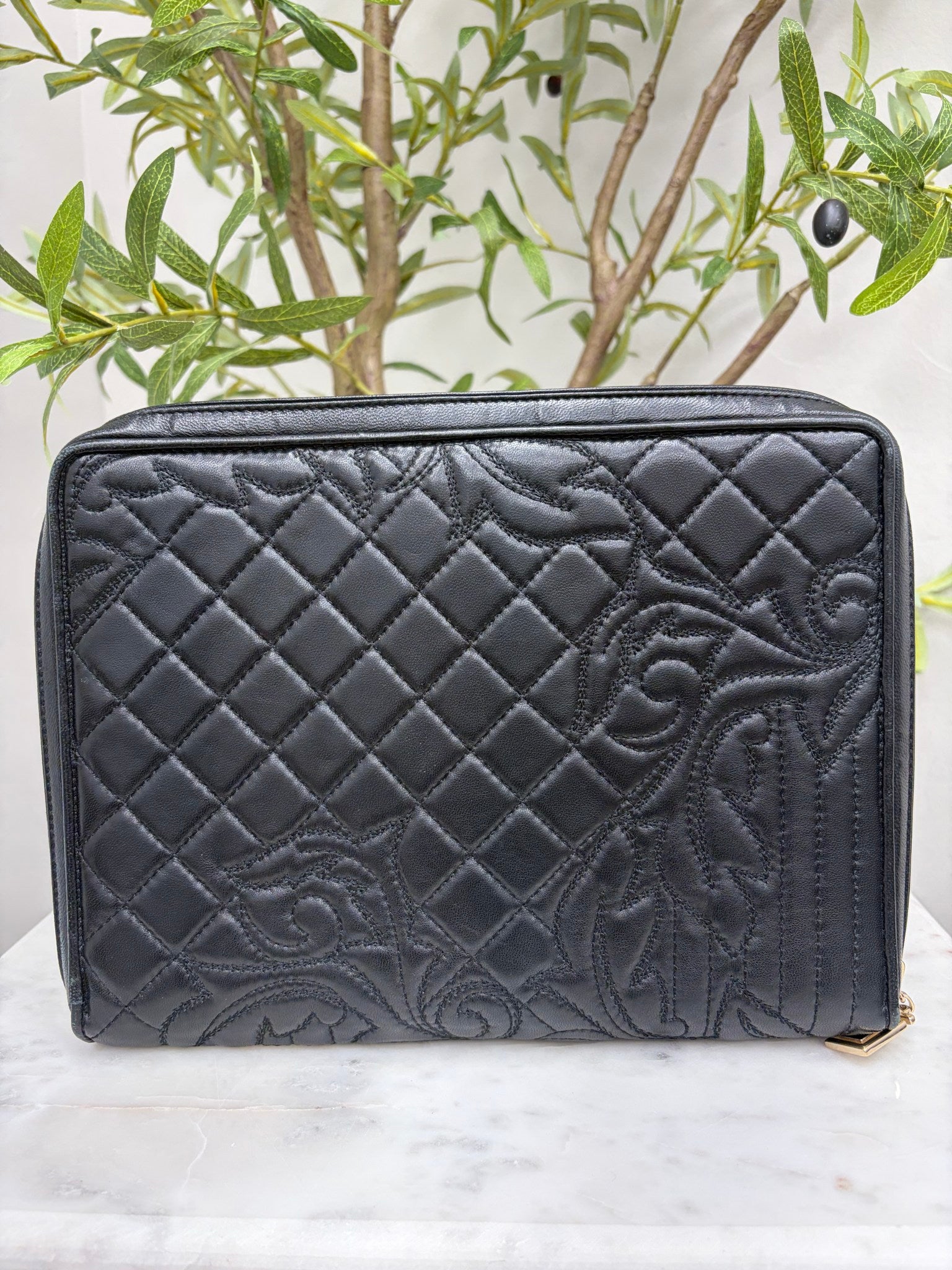 Versace Black Quilted Leather Portfolio