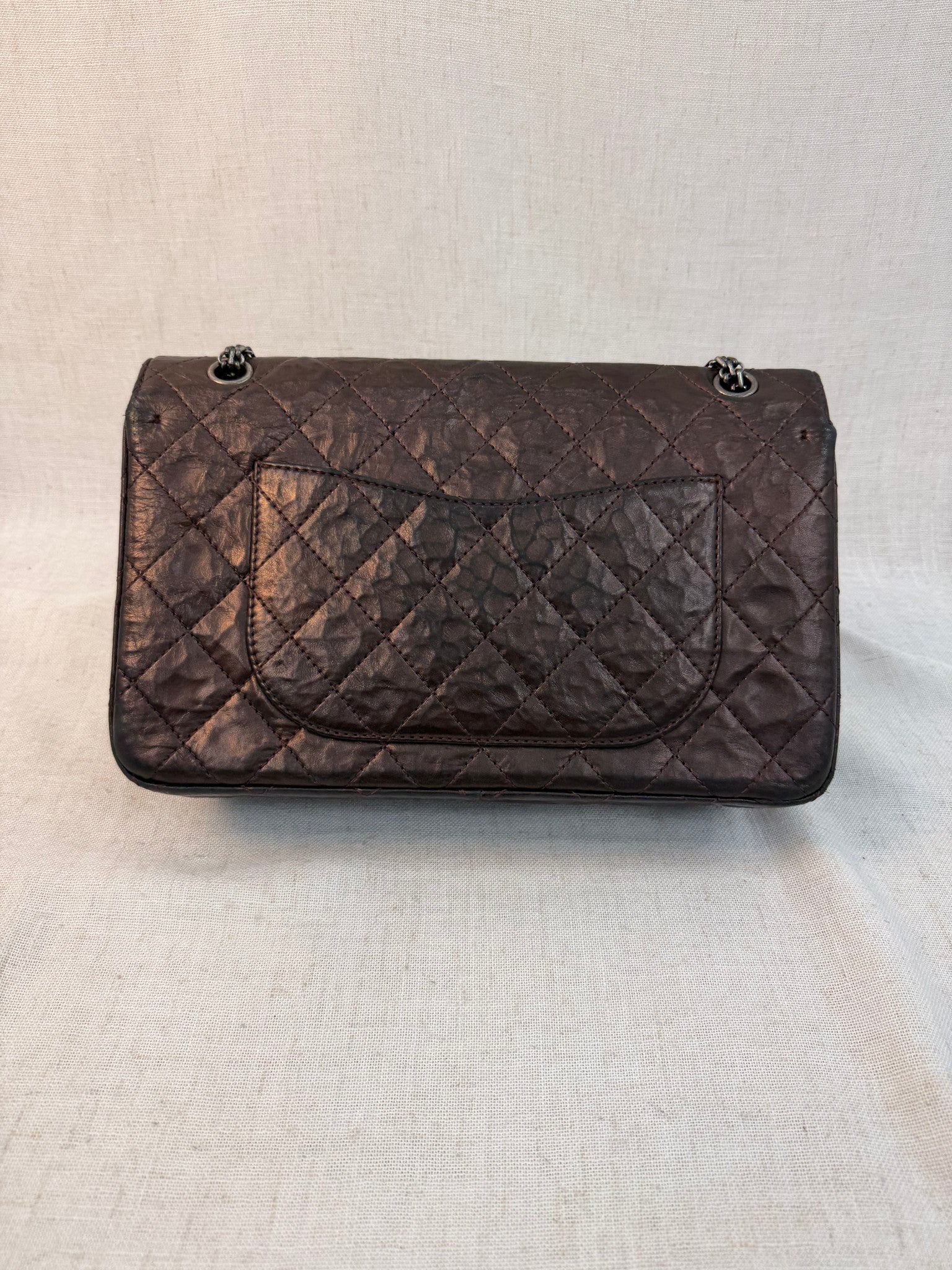 Chanel Brown Bronze Quilted Crinkled Leather Large Reissue 2.55 Flap Bag