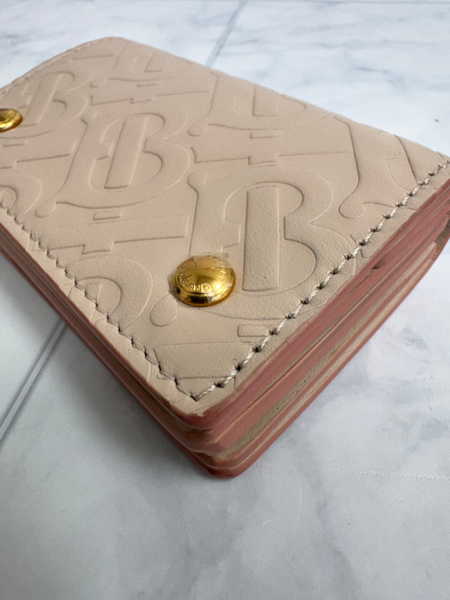 Burberry Pink Monogram Embossed Leather Compact Wallet