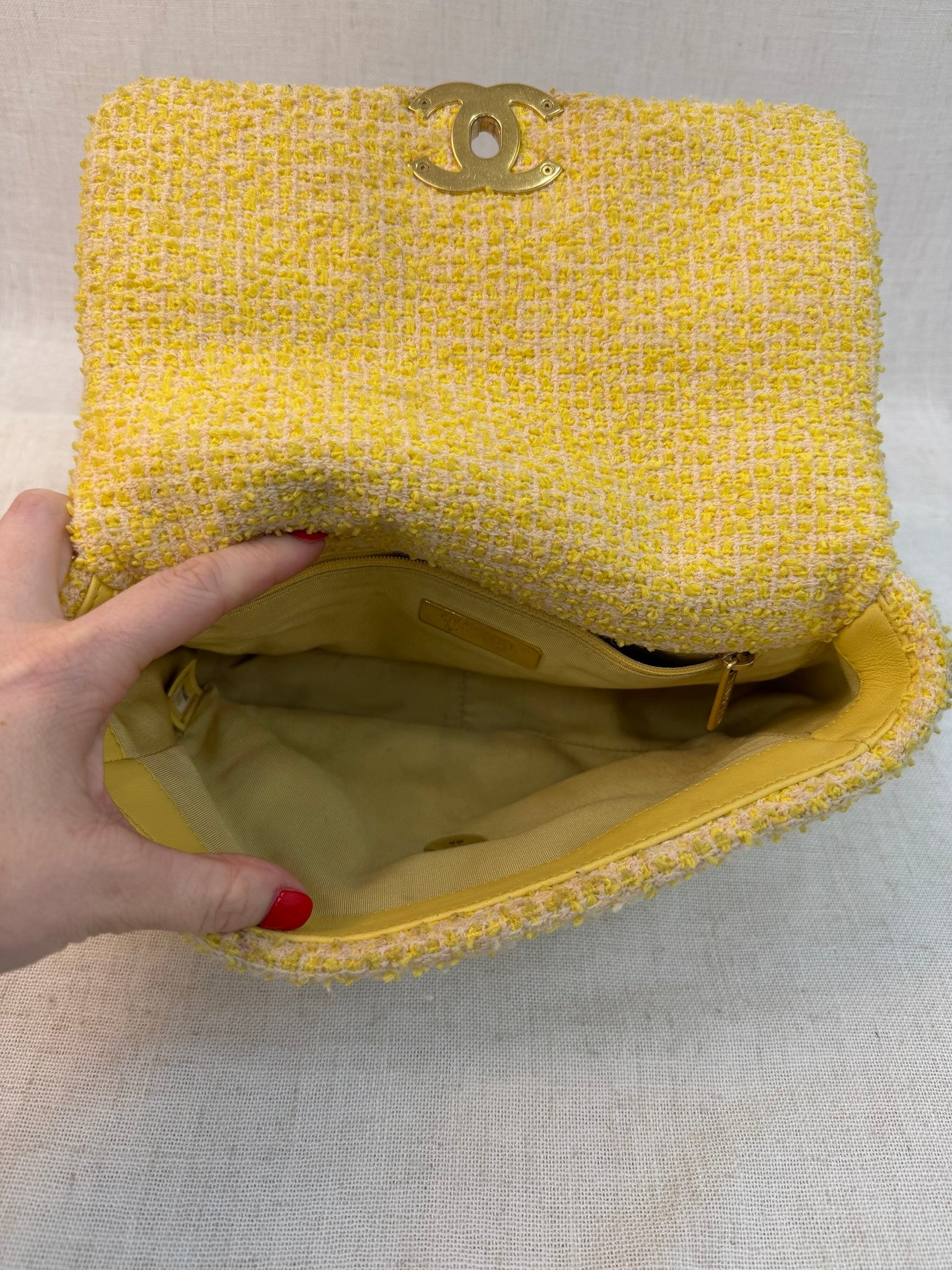 Chanel Yellow Tweed Medium Chanel 19 Flap Bag