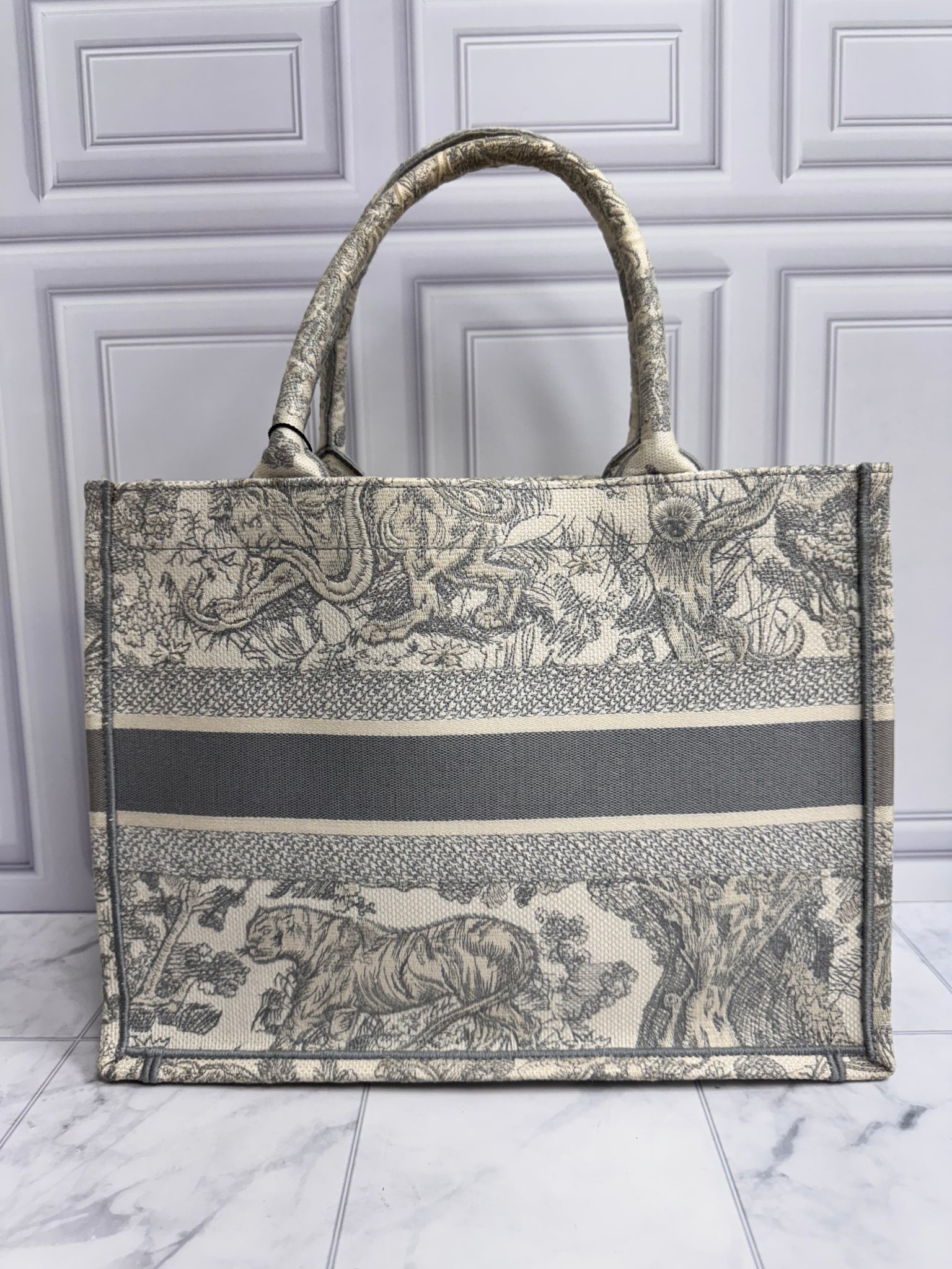 Christian Dior Grey Embroidered Canvas Medium Book Tote