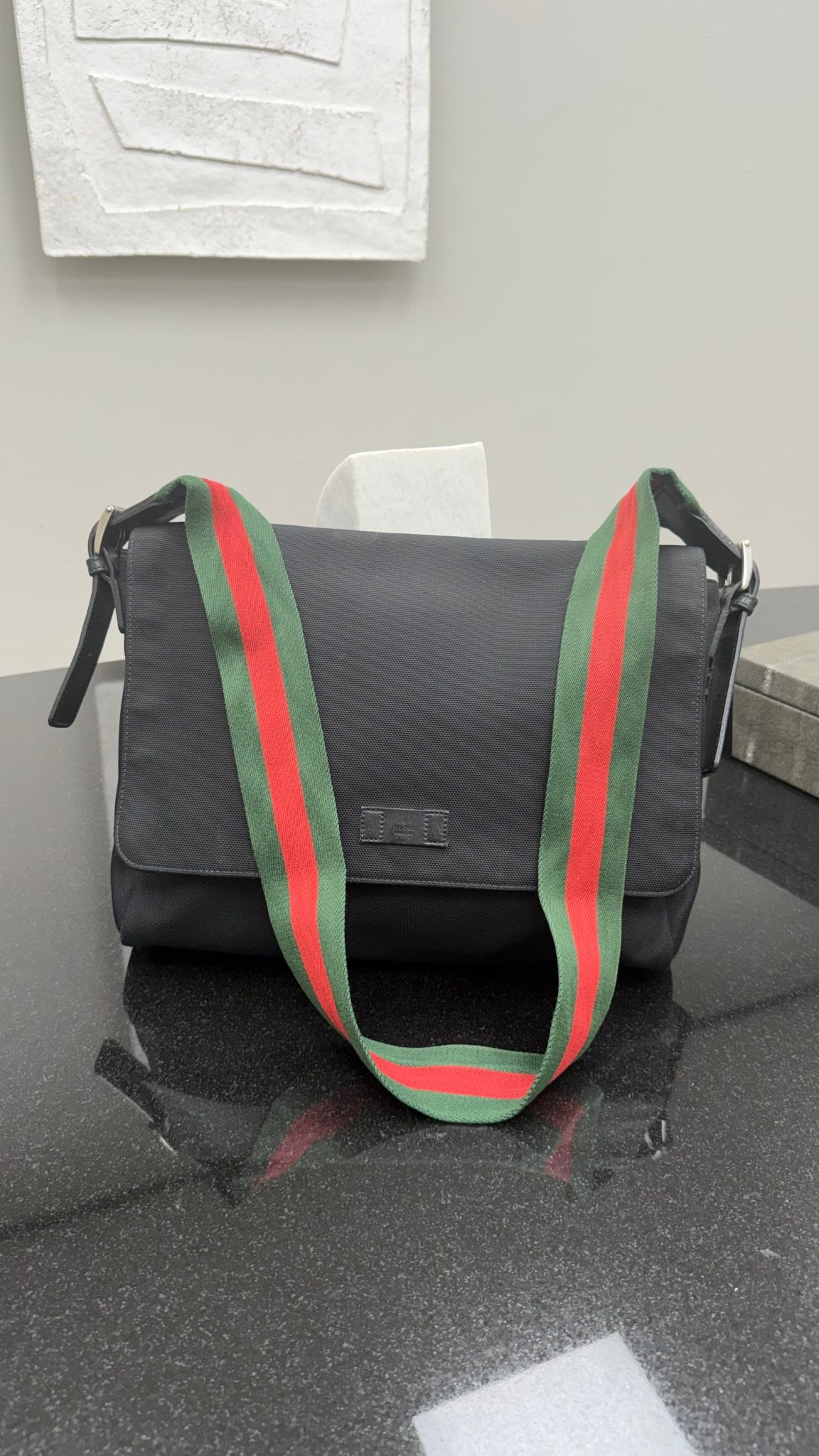 Gucci Black Techno Canvas Web Messenger Bag