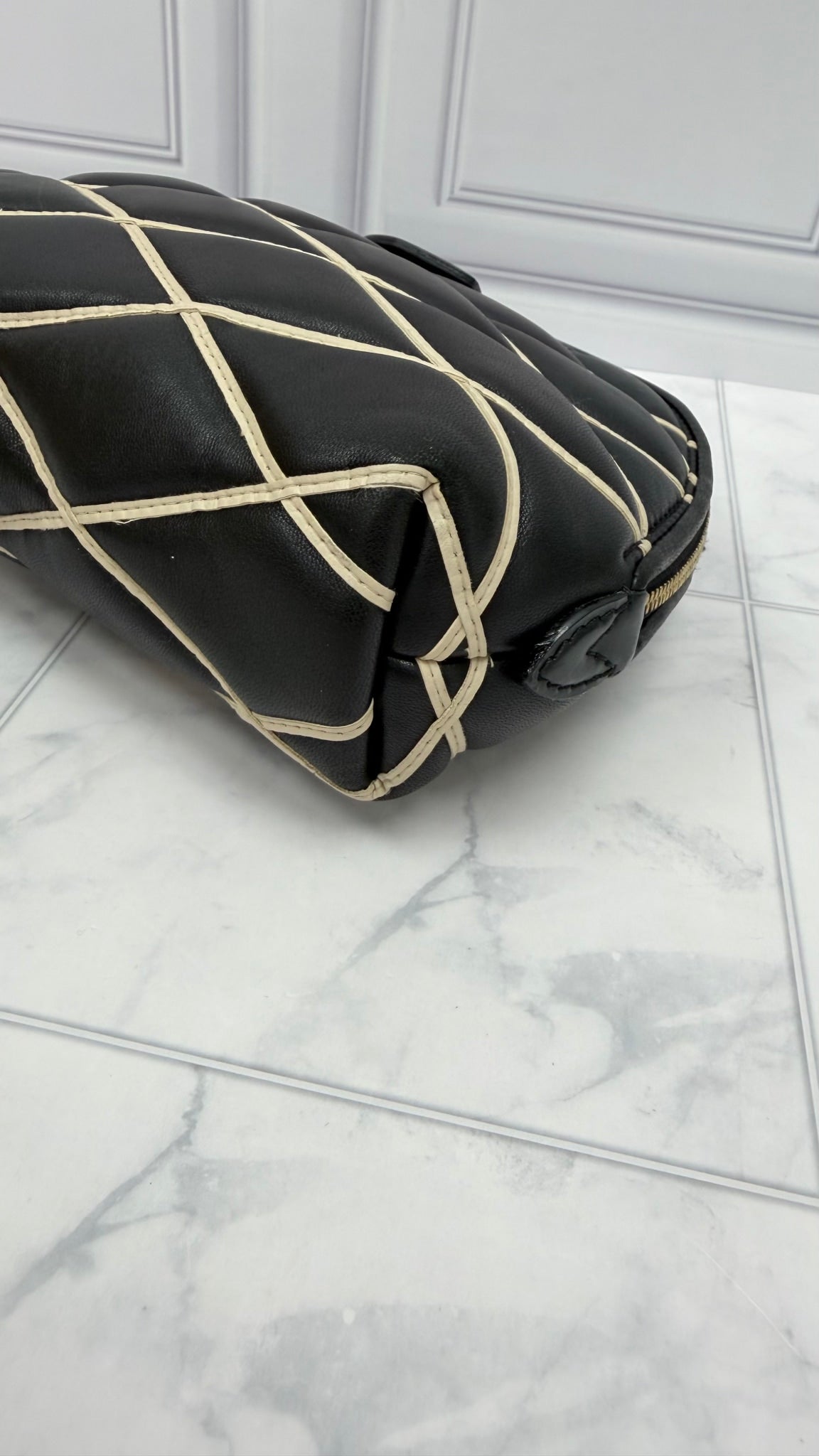 Louis Vuitton Black & White Leather Malletage Cosmetic Pouch