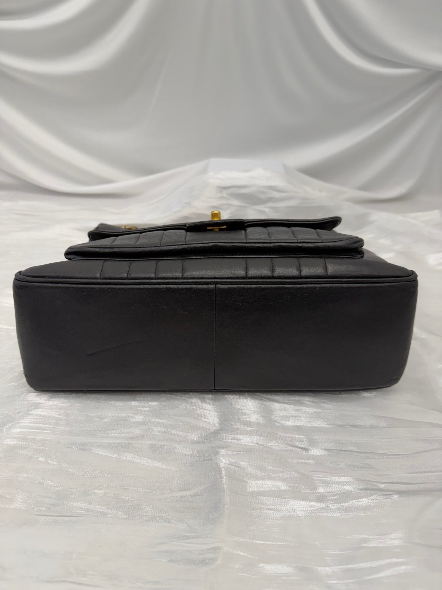 Chanel Black Leather Vertical Striped Mademoiselle Tote