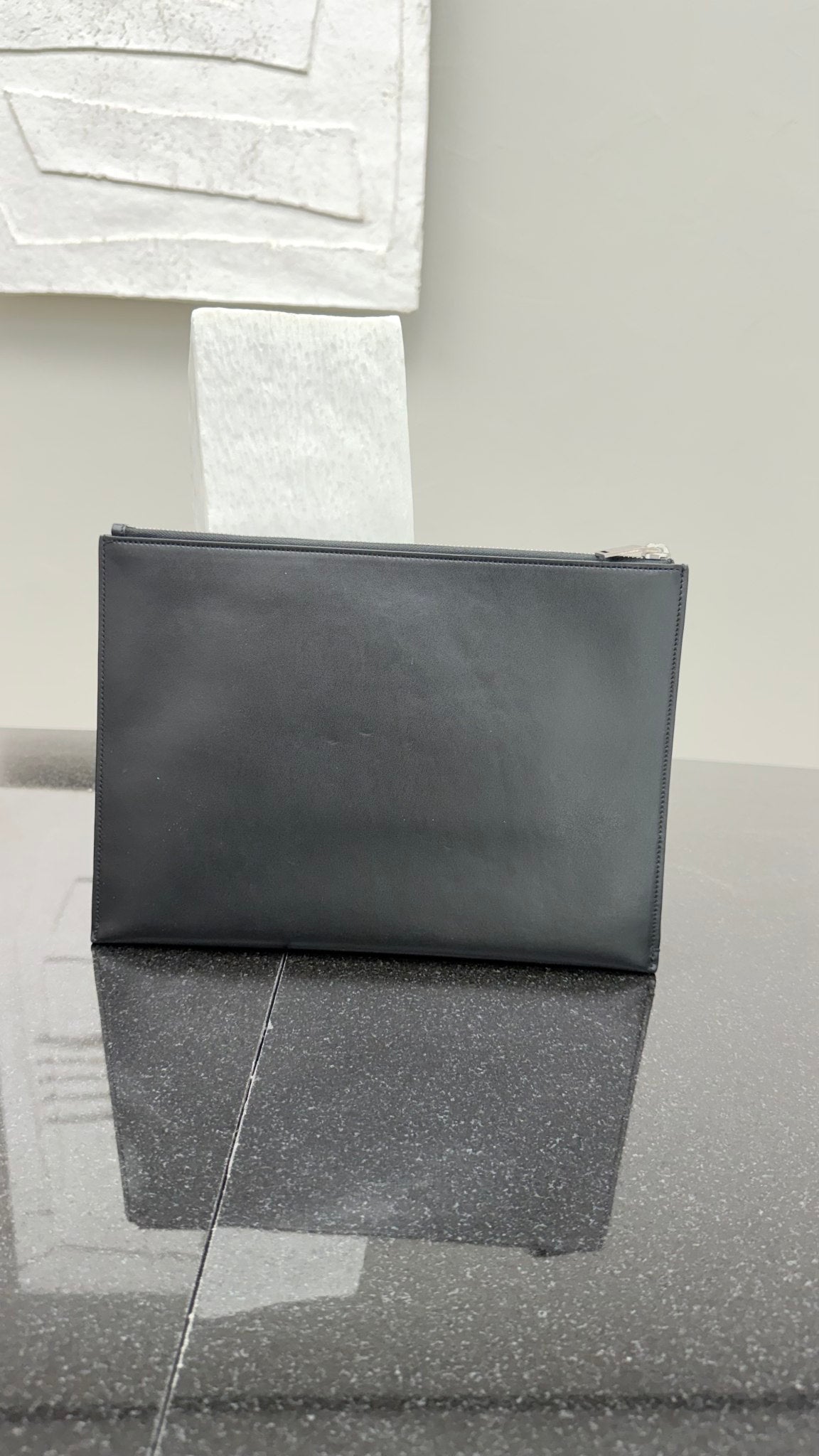 Saint Laurent YSL Black Leather "Paris Smoking Forever" Pouch