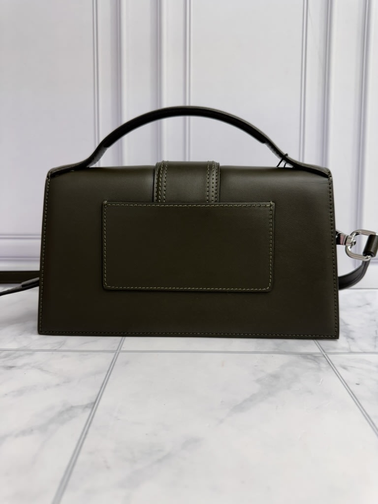 BRAND NEW - Jacquemus Dark Khaki Green Leather Le Grand Bambino Handbag 