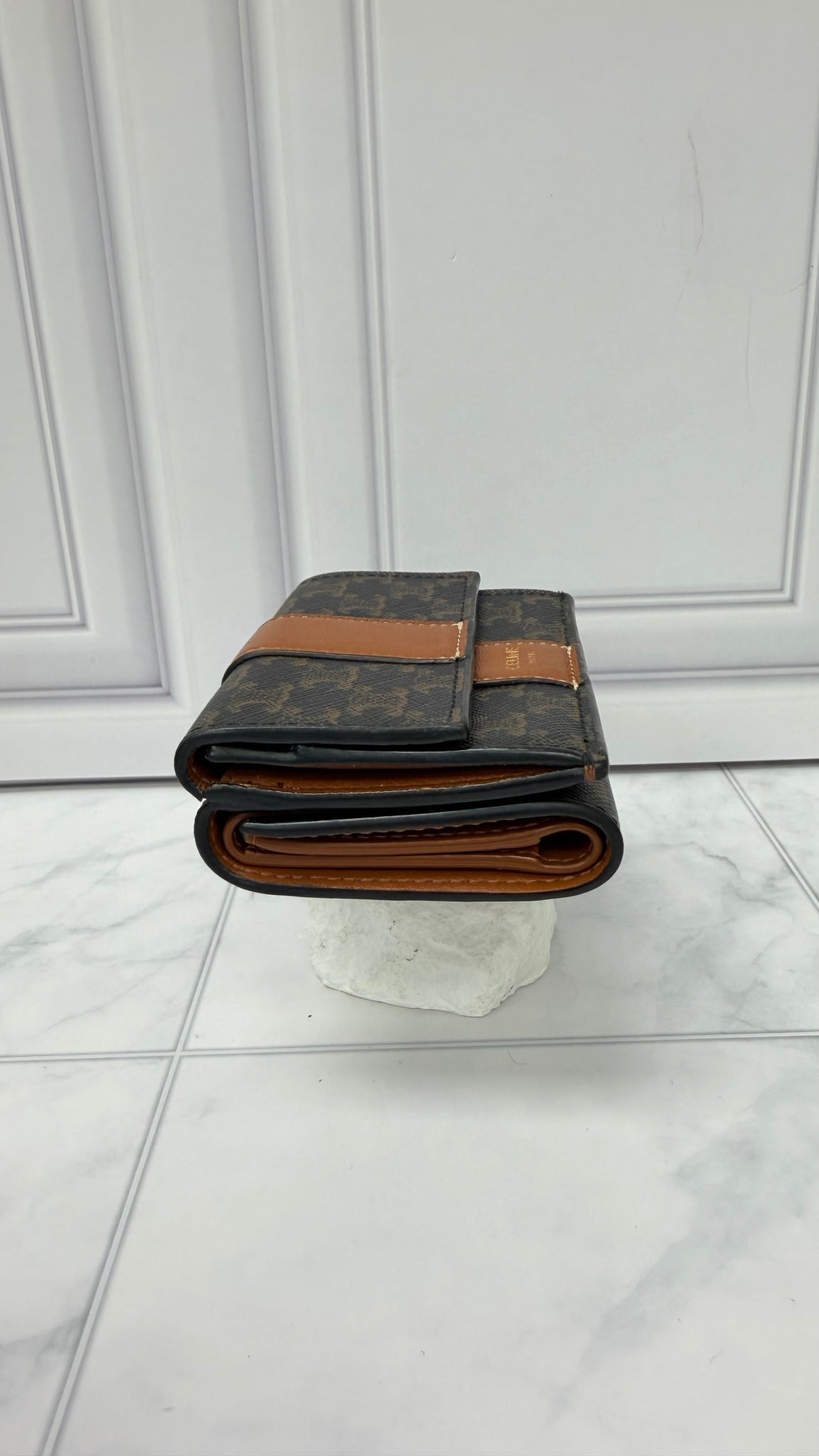 Celine Brown Canvas Small Triomphe Trifold Wallet 