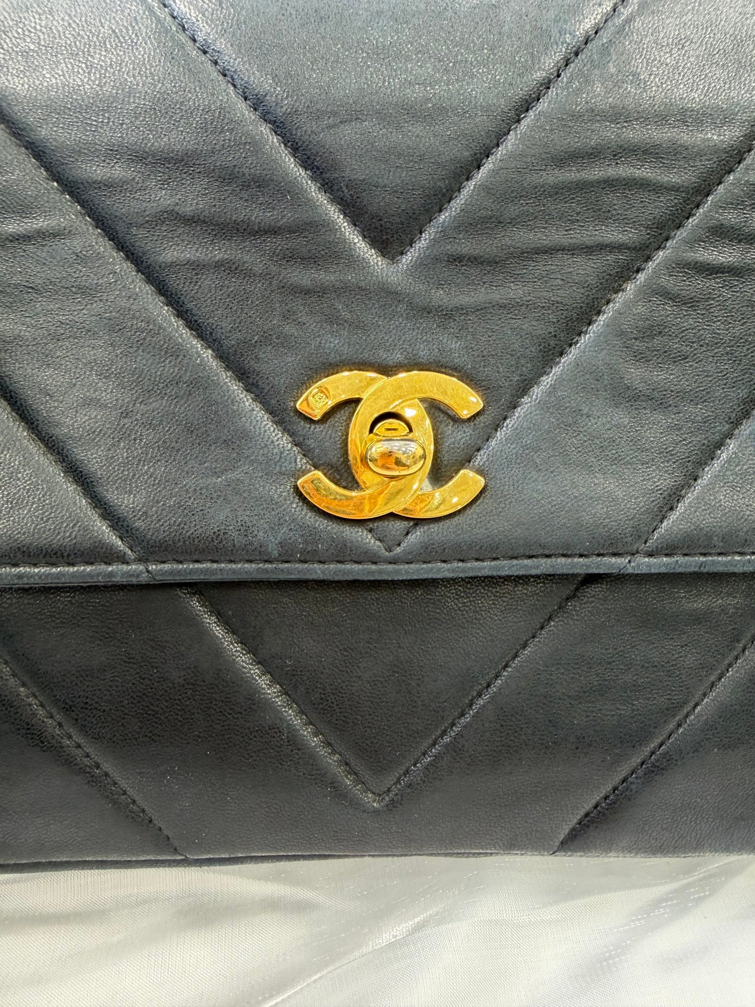 Chanel Black Lambskin Chevron Top Handle Bag