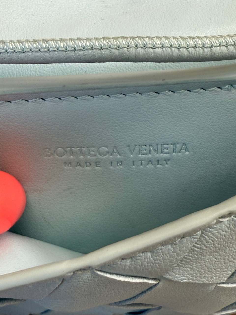 Bottega Veneta Sky Blue Leather Card Case on Strap