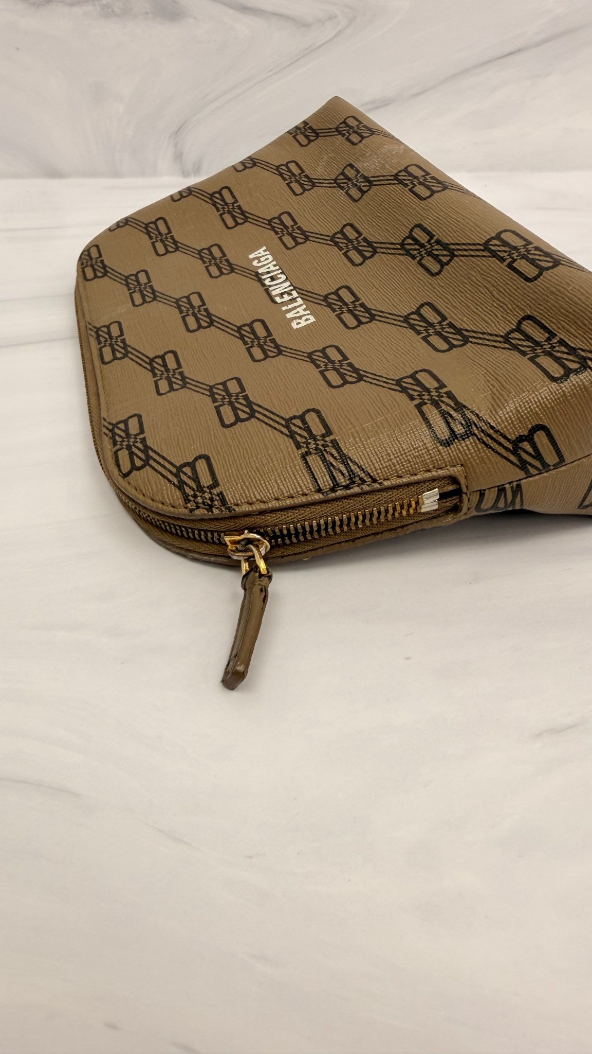 Balenciaga Beige Coated Canvas Cosmetic Pouch