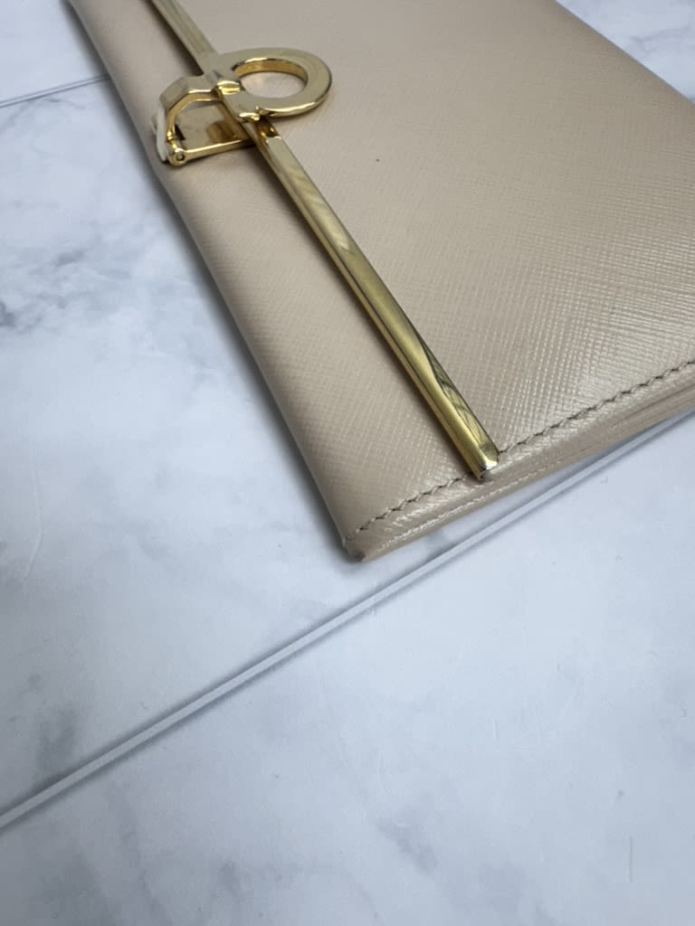 Salvatore Ferragamo Beige Saffiano Leather Long Wallet