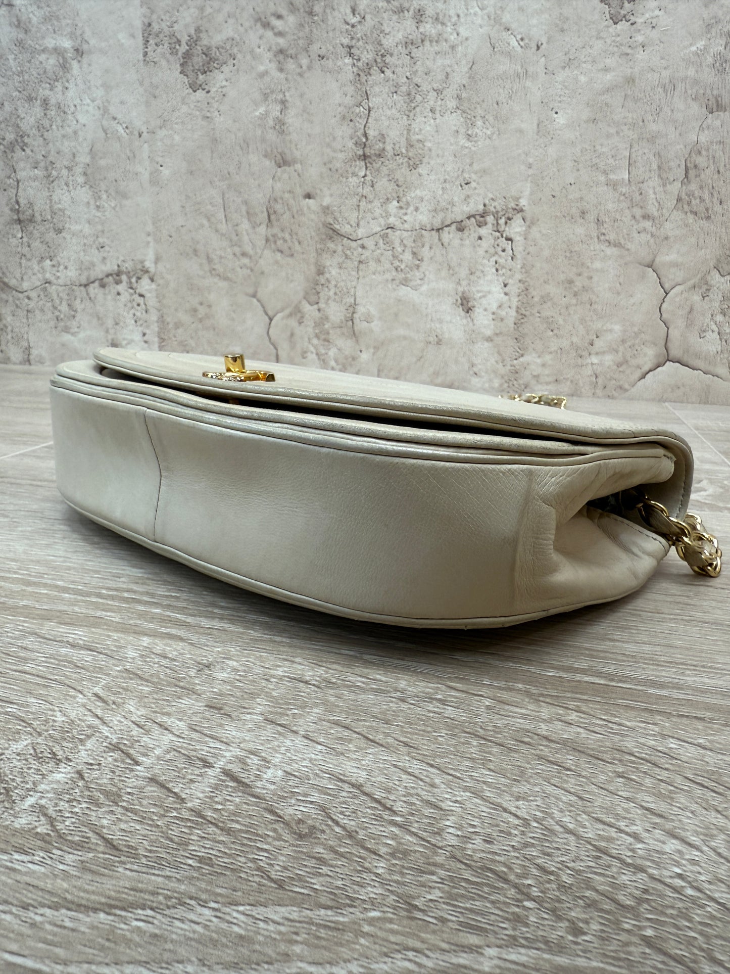 Chanel Vintage Beige Lambskin Half Moon Bag