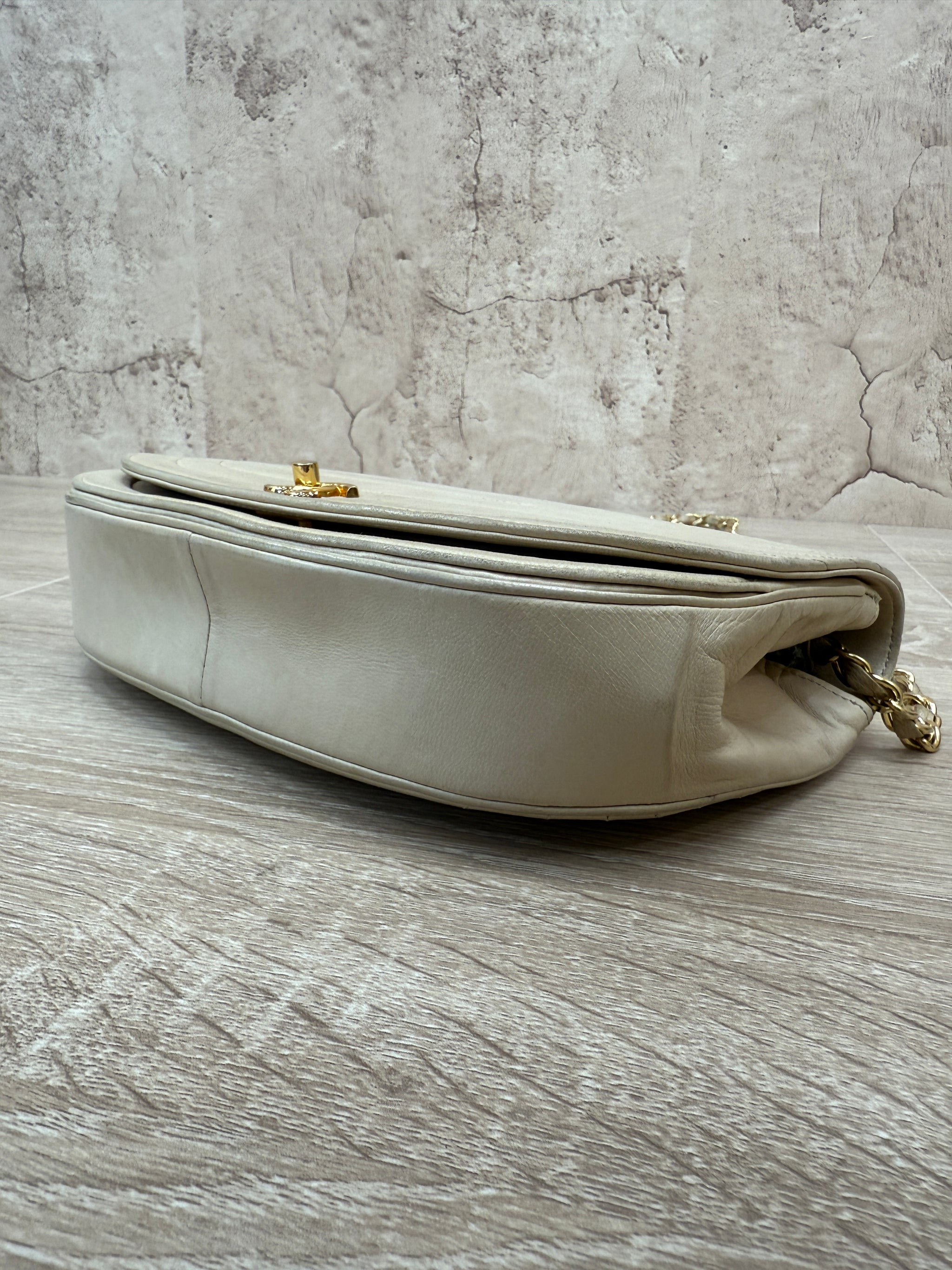 Chanel Vintage Beige Lambskin Half Moon Bag