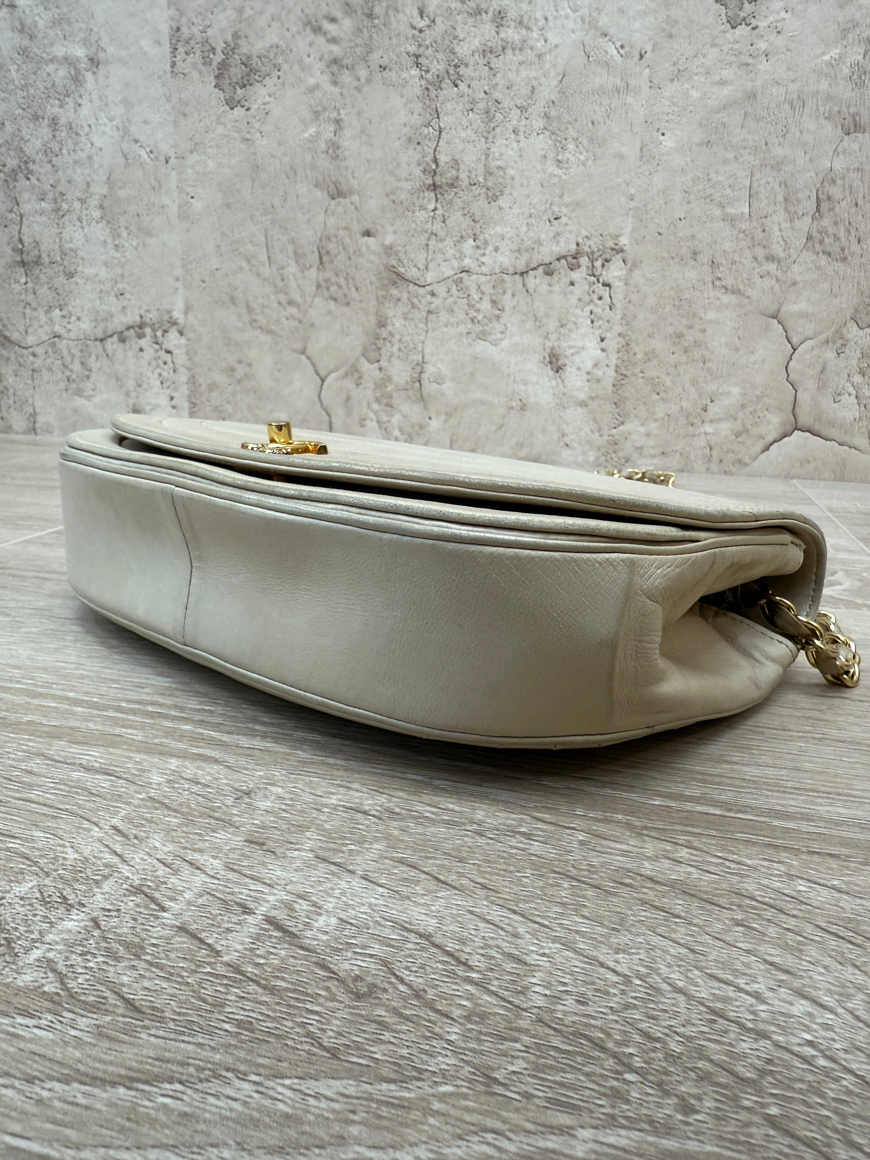 Chanel Vintage Beige Lambskin Half Moon Bag