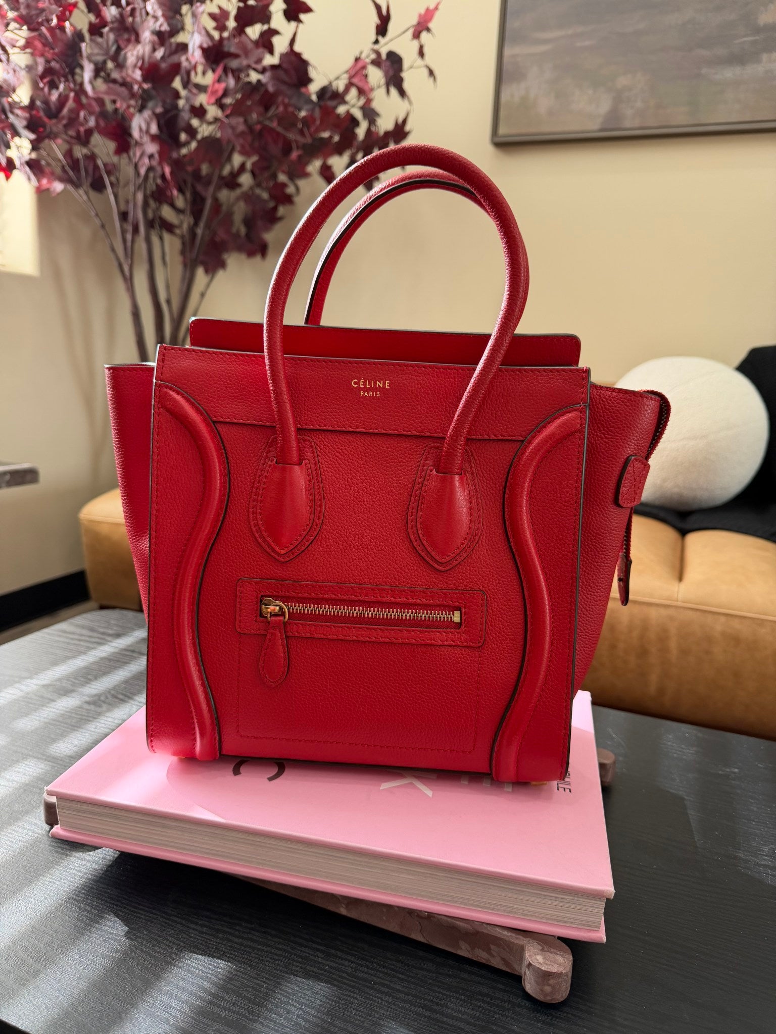 Celine Red Leather Micro Luggage Tote