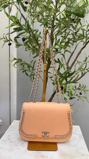 Chanel Peach Leather Braided Chic Flap Bag