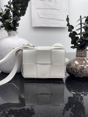 Bottega Veneta White Maxi Intrecciato Leather Candy Cassette Crossbody Bag