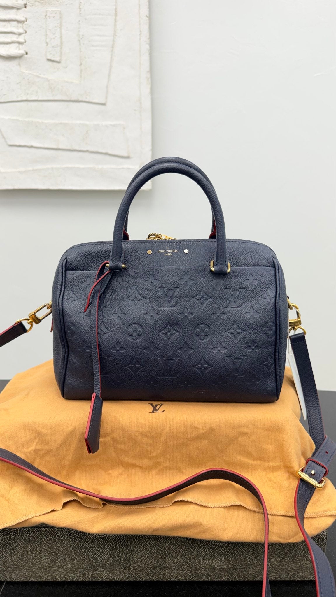Louis Vuitton Monogram Navy Blue Empreinte Leather Speedy Bandouliere 25 