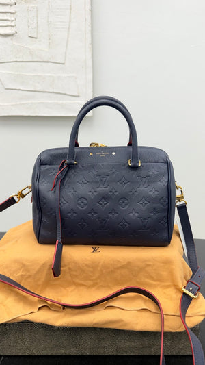 Louis Vuitton Monogram Navy Blue Empreinte Leather Speedy Bandouliere 25