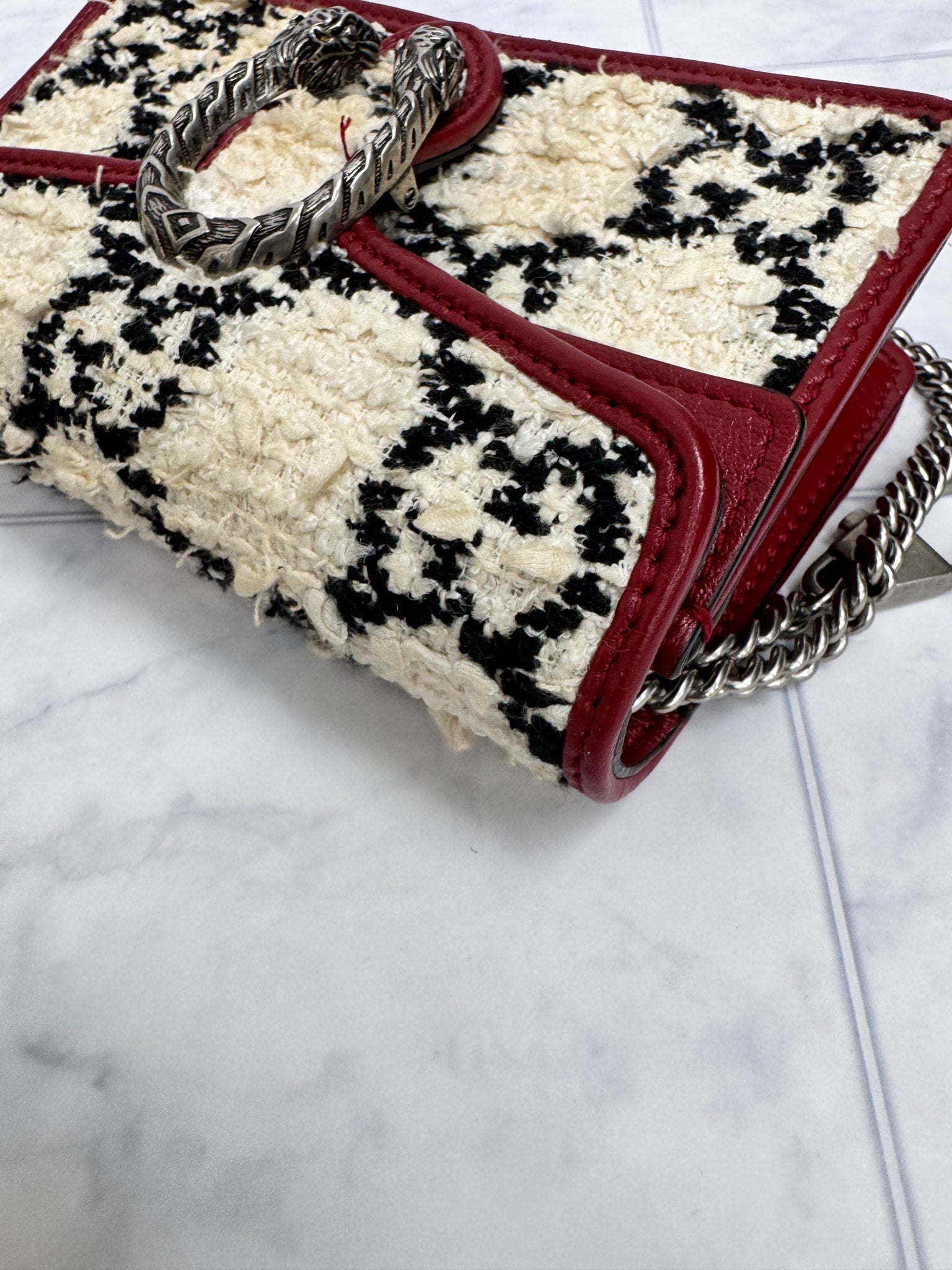 Gucci Red GG Tweed Small Dionysus Super Mini Chain Bag