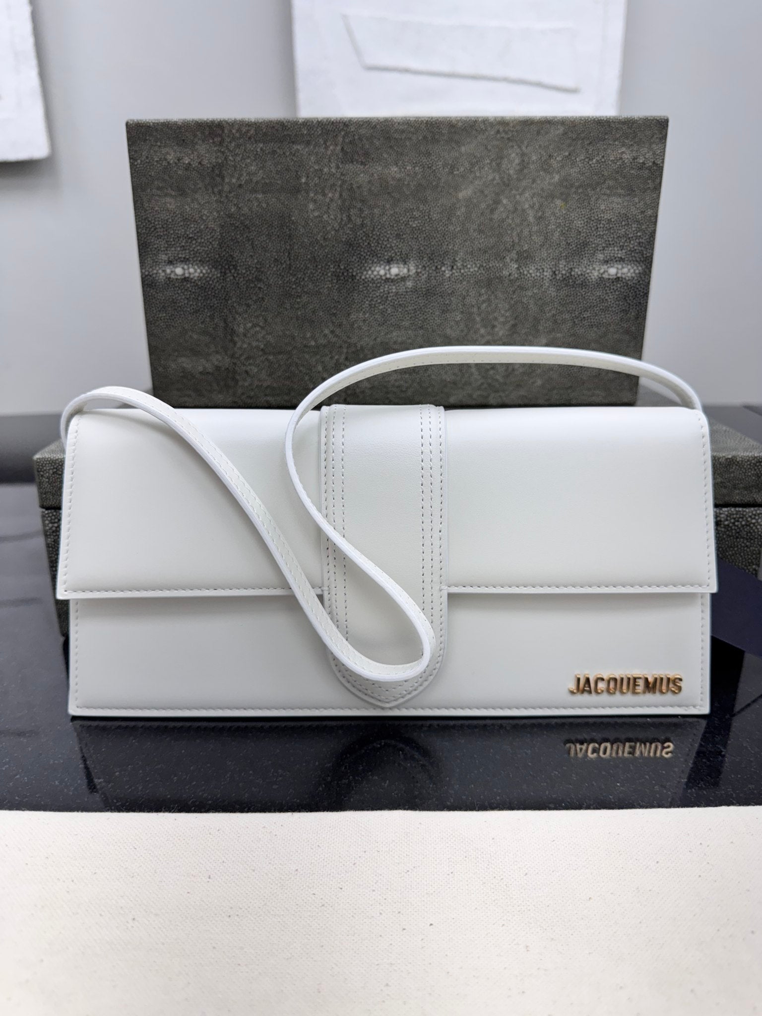 LIKE NEW - Jacquemus White Leather Le Bambino Long Shoulder Bag