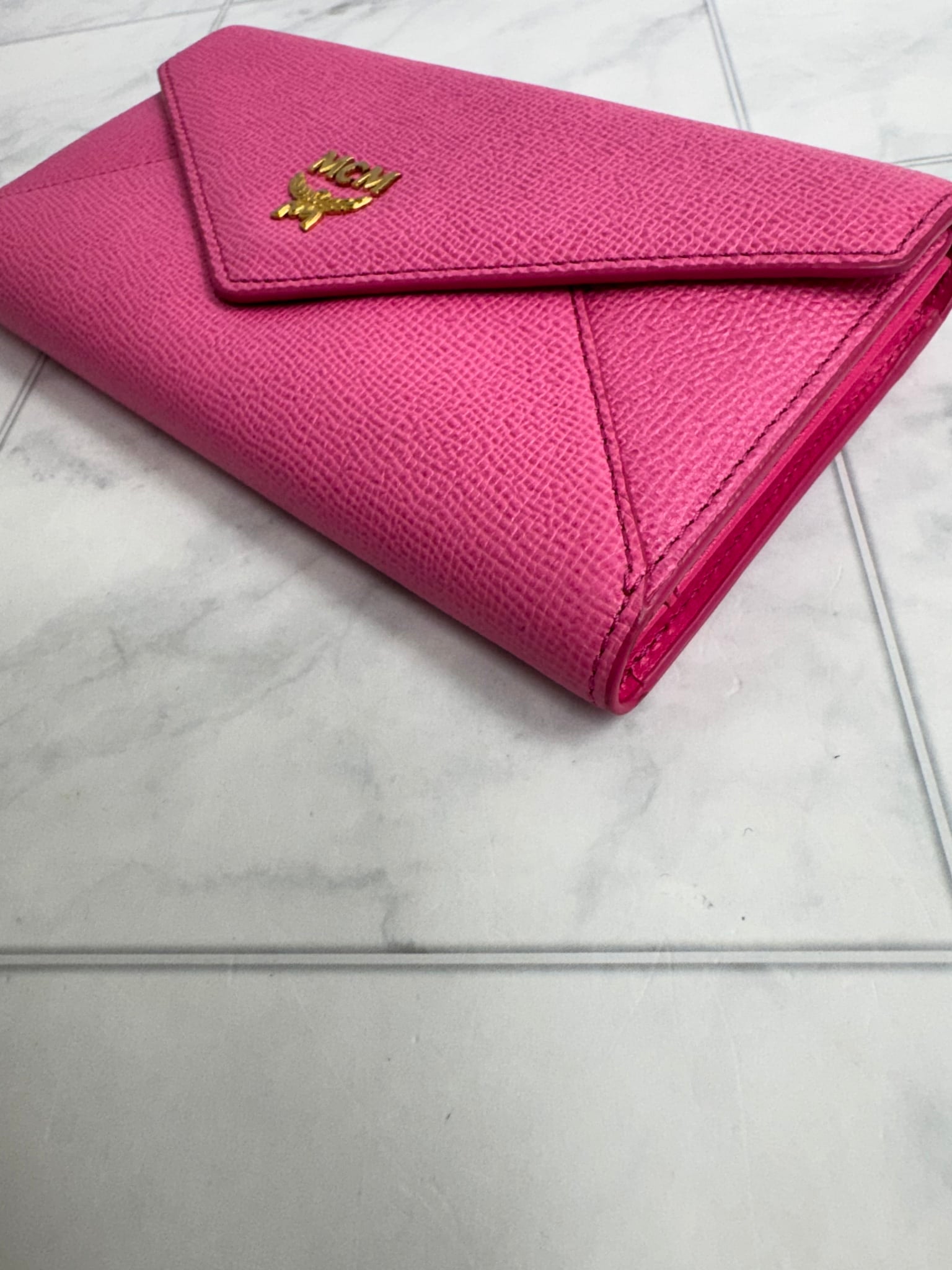 MCM Pink Grained Leather Envelope Long Wallet