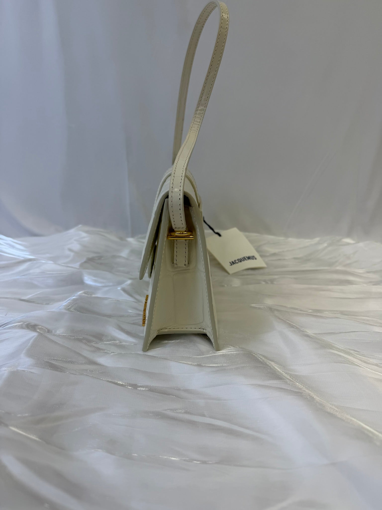 BRAND NEW- Jacquemus White Croc Embossed Le Grand Bambino Bag