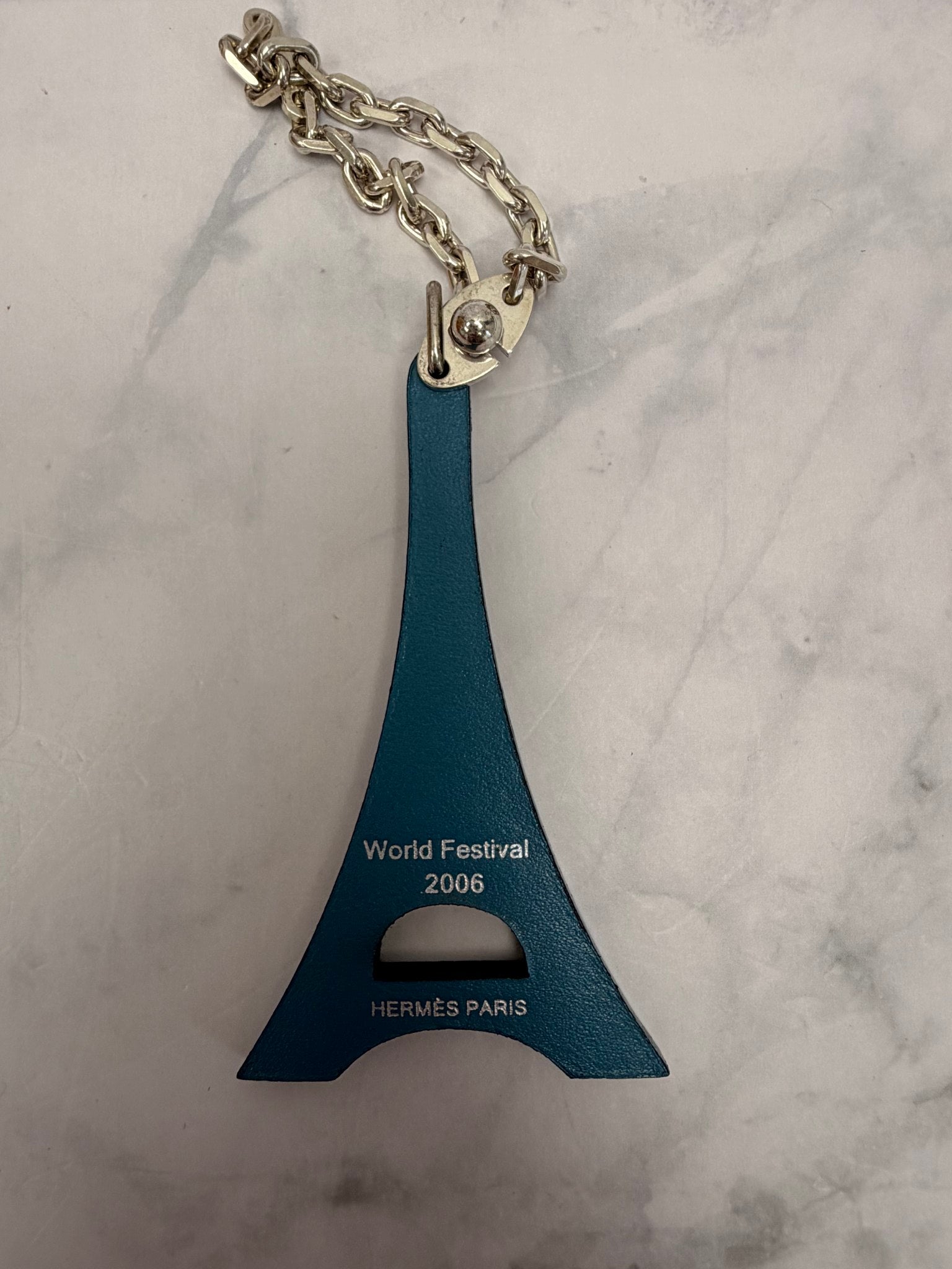 Hermes Blue Leather Eiffel Tower Bag Charm