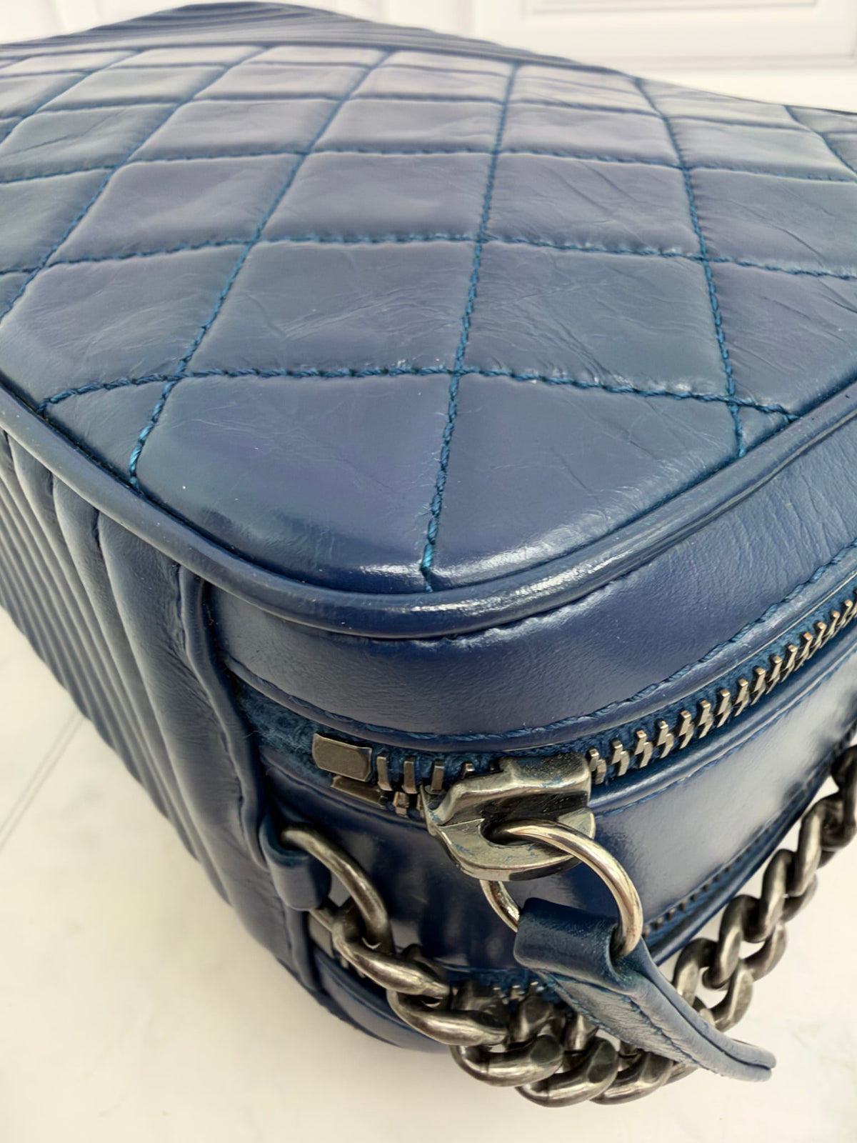 Chanel Blue Quilted Calfskin Coco Boy Camera Bag