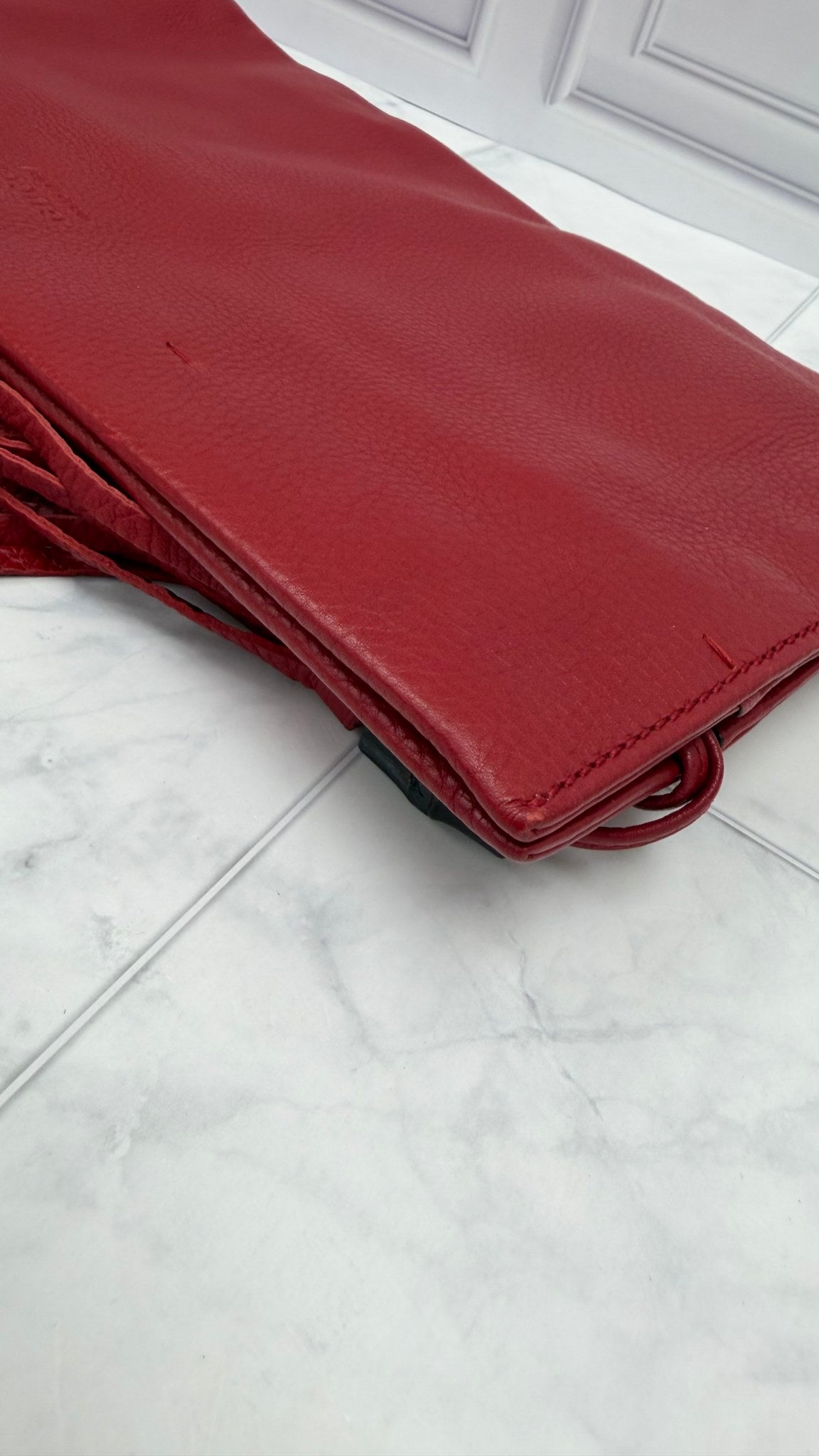 Gucci Red  Leather Bamboo Tassel Clutch