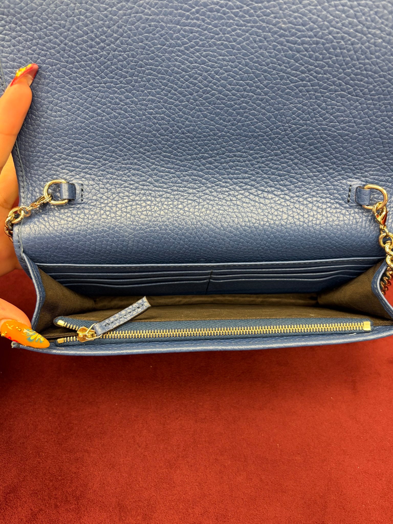 Gucci Blue Pebbled Leather Soho Wallet on a Chain