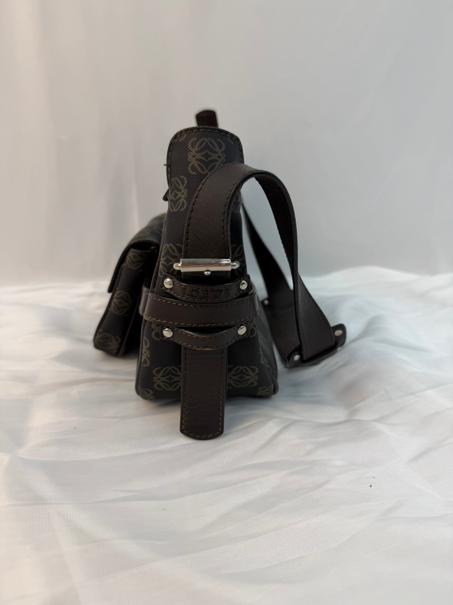 Loewe Brown Coated Canvas Anagram Shoulder Bag