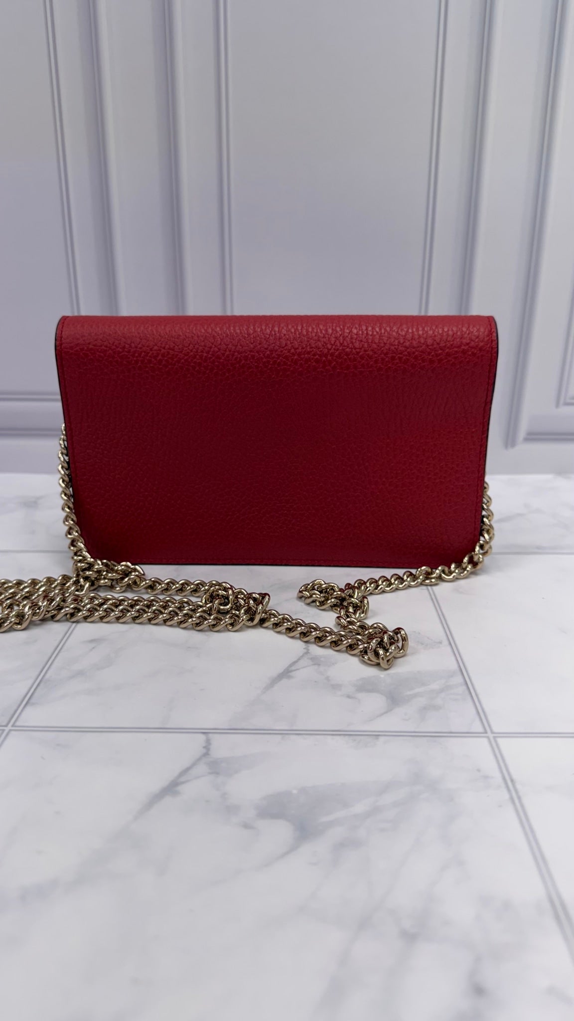 Gucci Red Leather Interlocking G Wallet on a Chain
