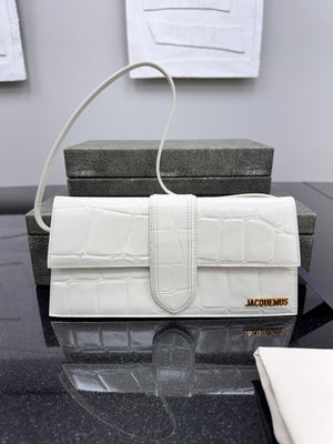 LIKE NEW - Jacquemus White Croc Embossed Leather Le Bambino Long Shoulder Bag