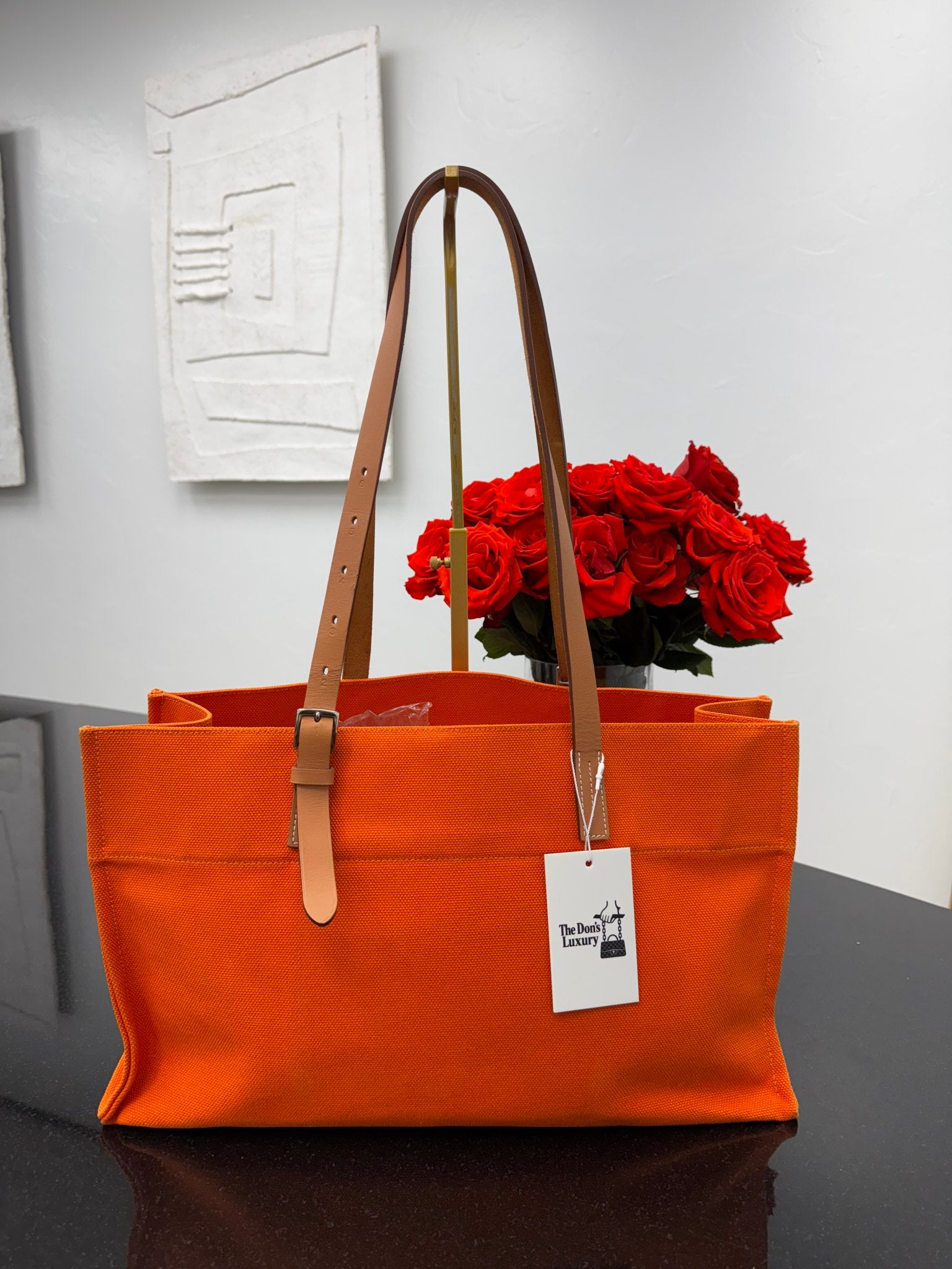 Hermes Orange Canvas Etriviere Elan Tote Bag