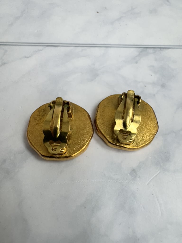 Chanel Black And Gold Tone Coco Sealing Stamp Earrings