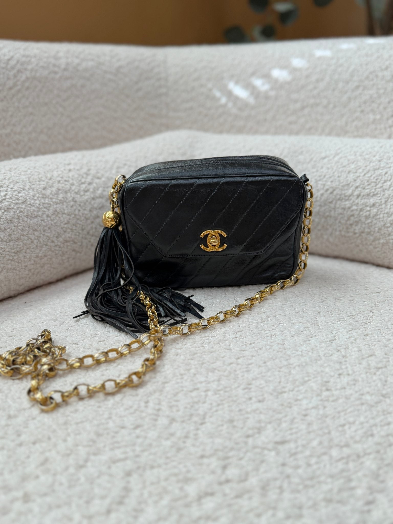 Chanel Black Lambskin Tassel Turnlock Camera Bag