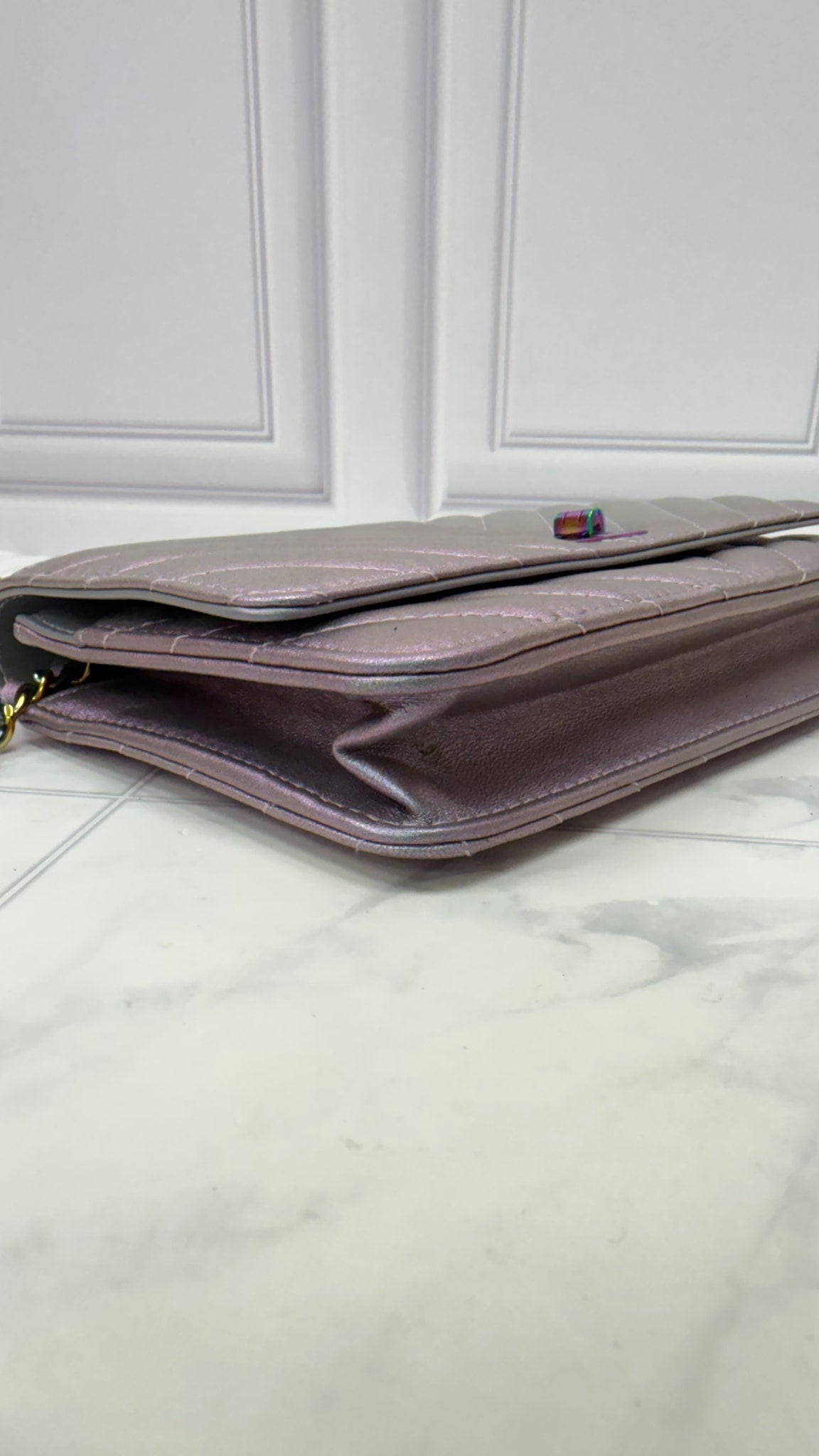 Chanel Iridescent Quilted Chevron Reissue Wallet on a Chain