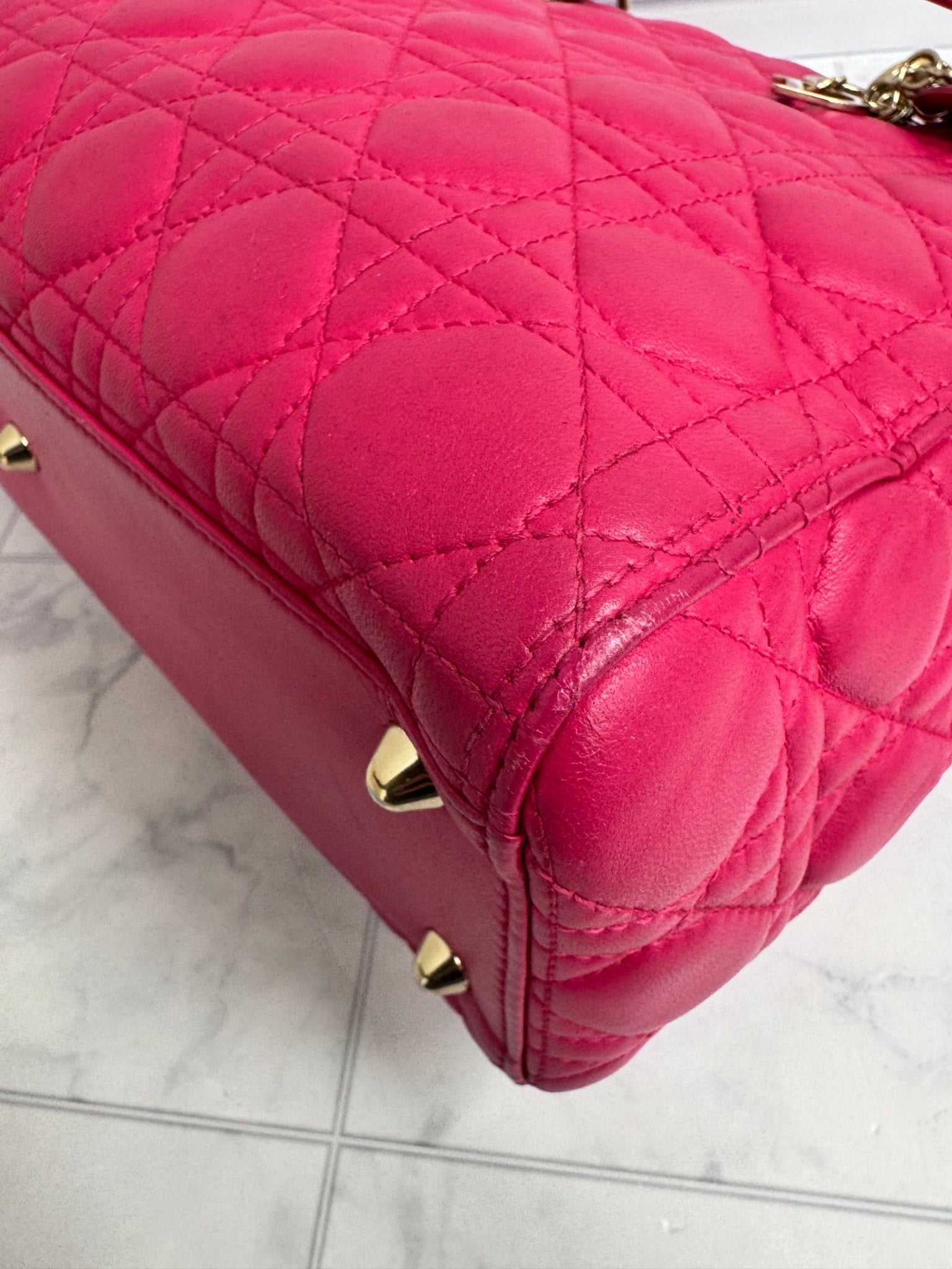 Christian Dior Hot Pink Quilted Large Lady Dior Bag
