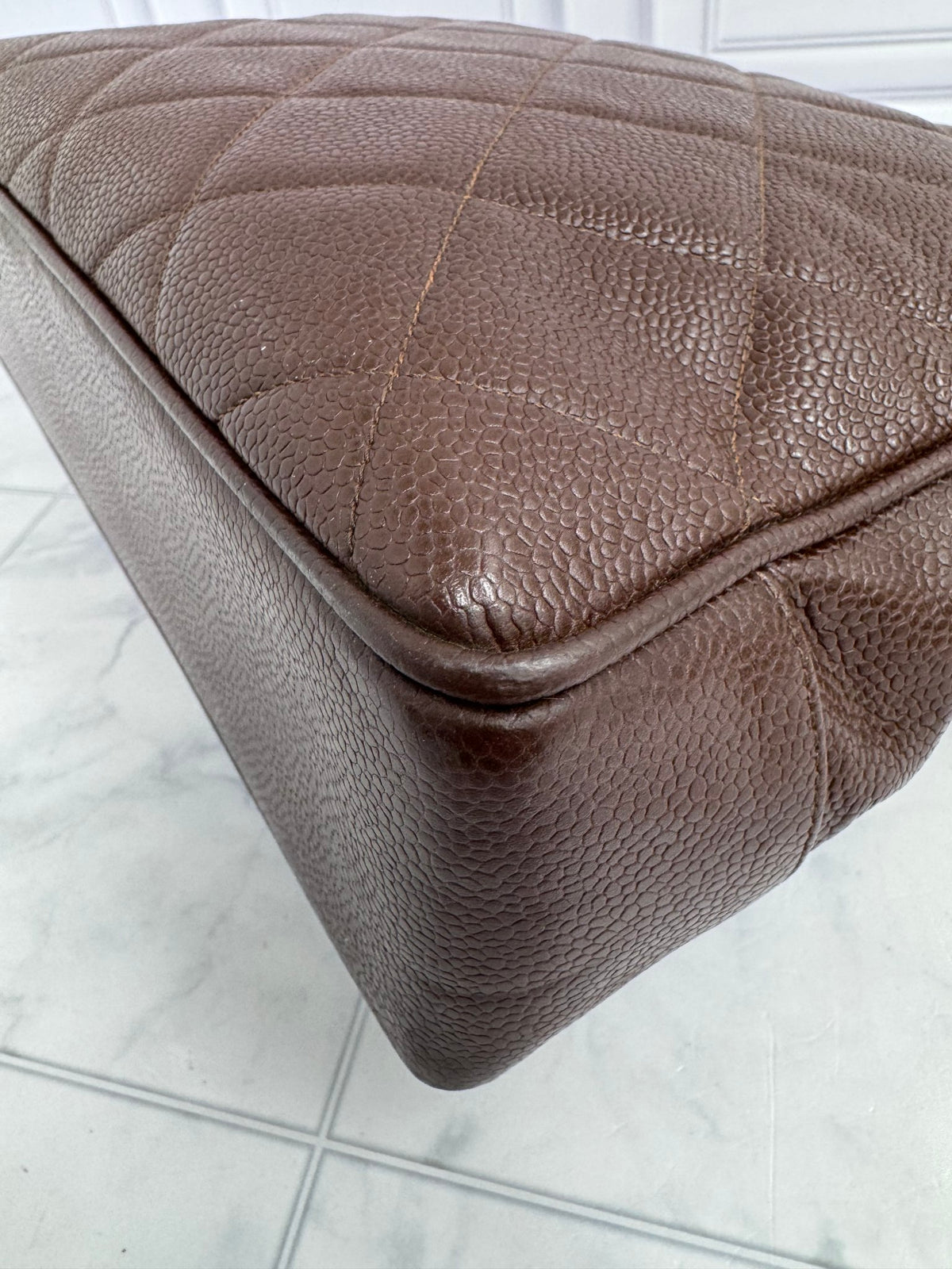 Chanel Brown Quilted Caviar Leather Jumbo CC Shopper Tote Bag 
