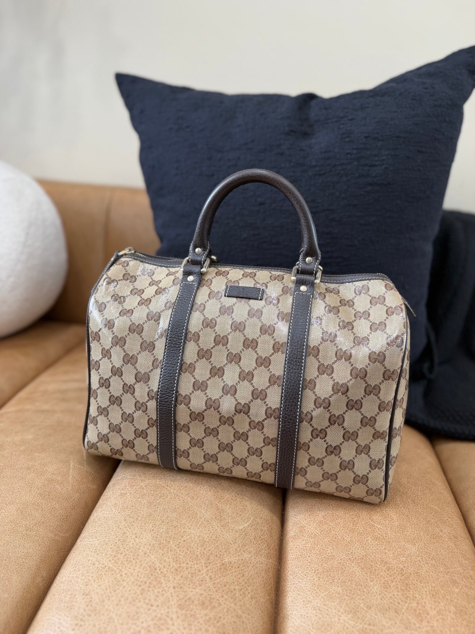 Gucci Vintage Brown GG Coated Canvas Boston Bag