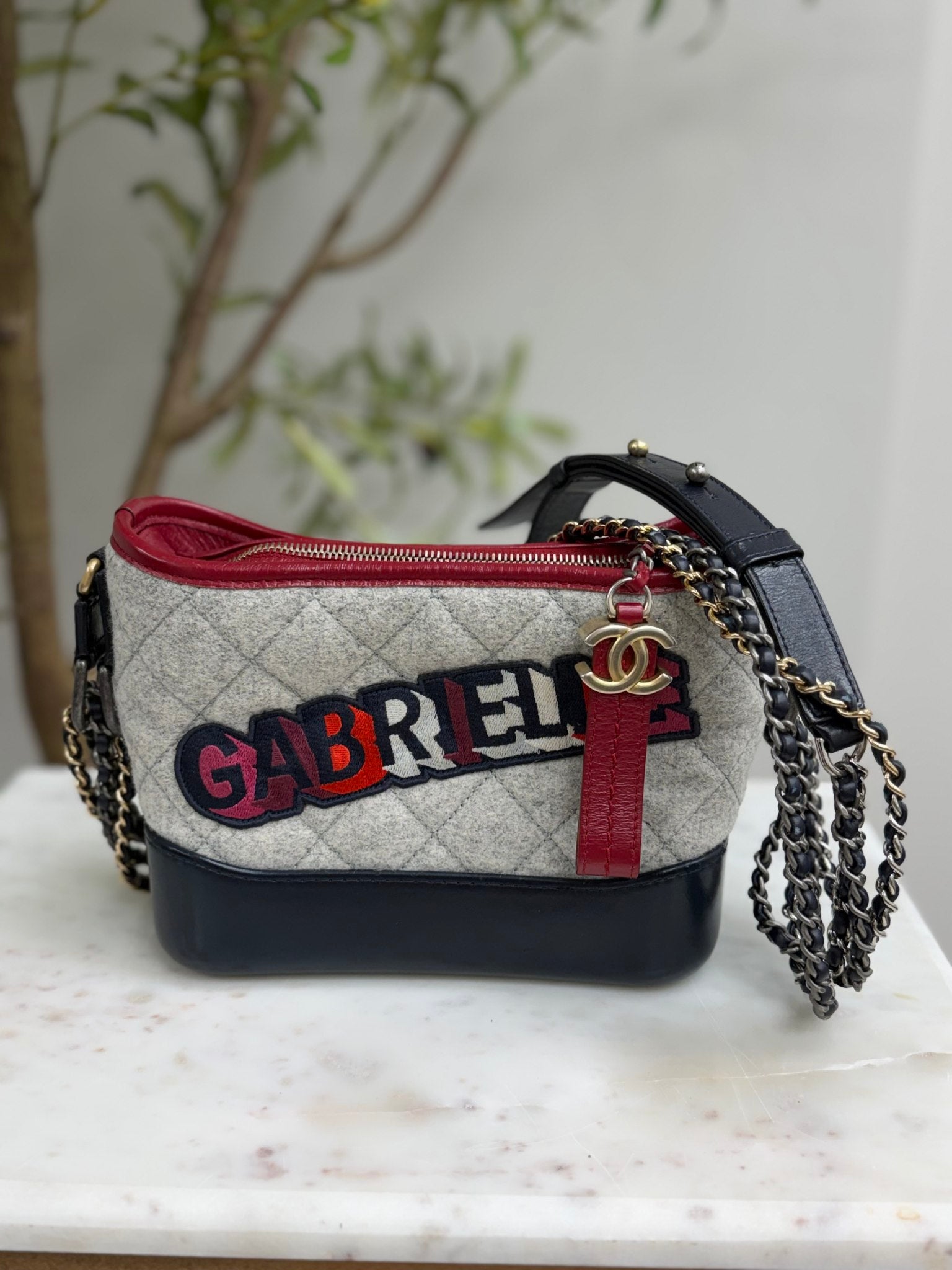 Chanel Grey Wool Gabrielle Small Hobo Bag