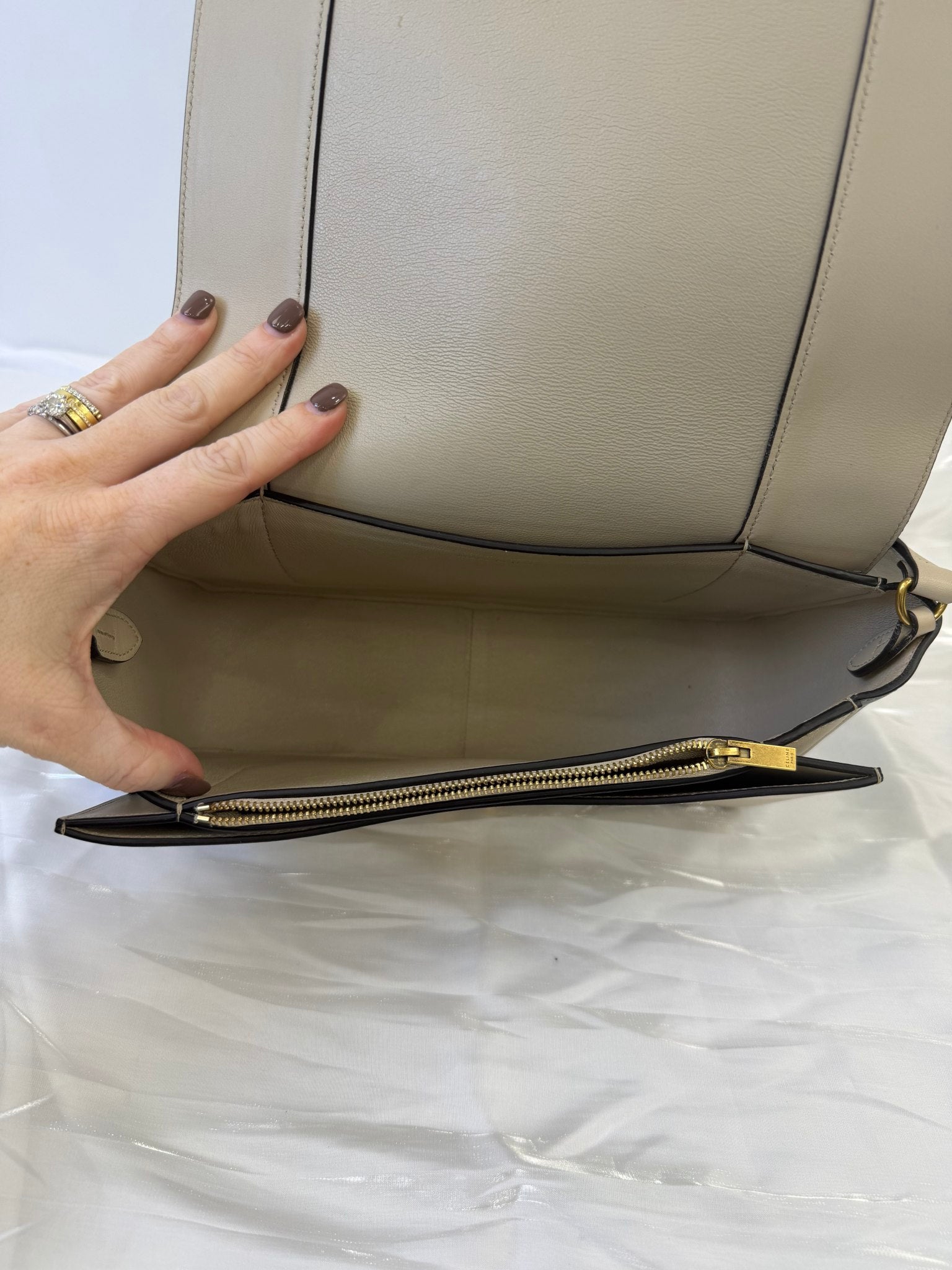 Celine Beige And Gray Leather Frame Shoulder Bag