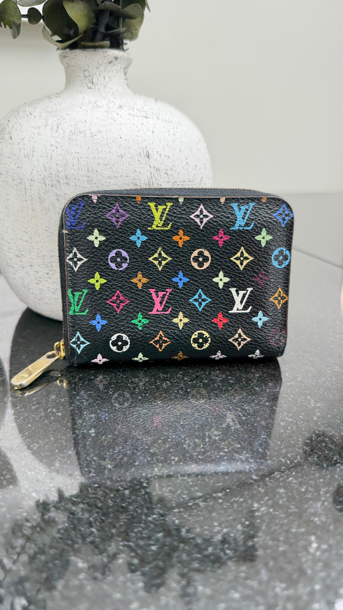 Louis Vuitton Black Multicolor Monogram & Purple Compact Zippy Wallet 