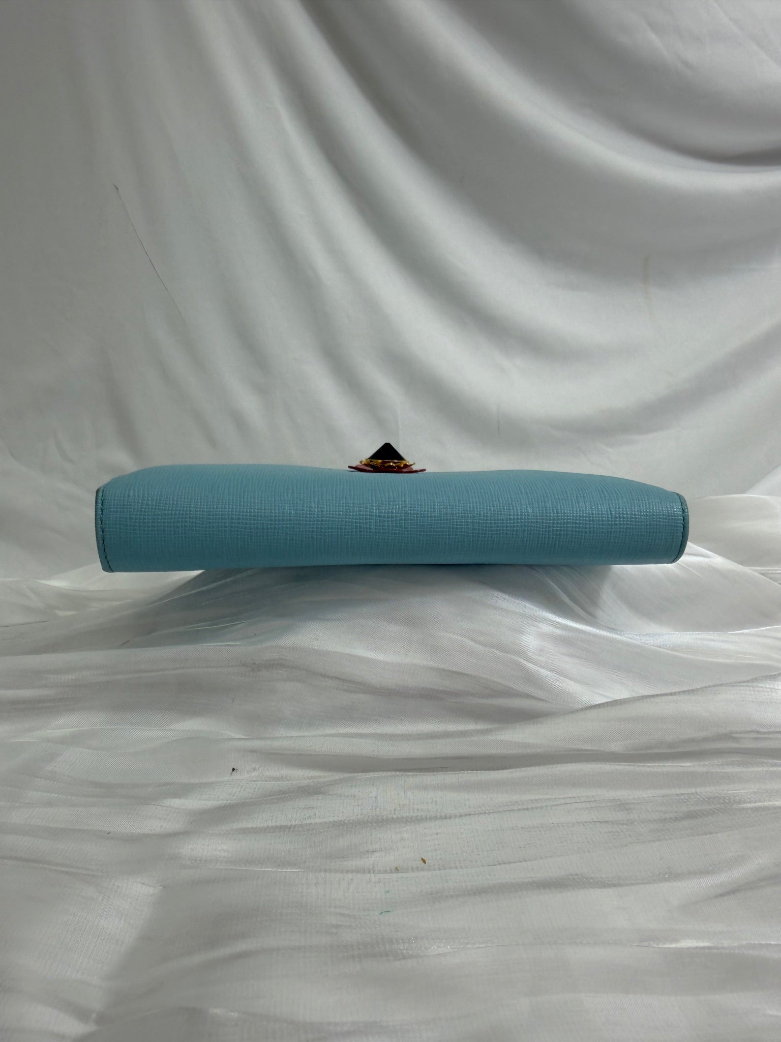 Fendi Light Blue Leather Flower Continental Wallet