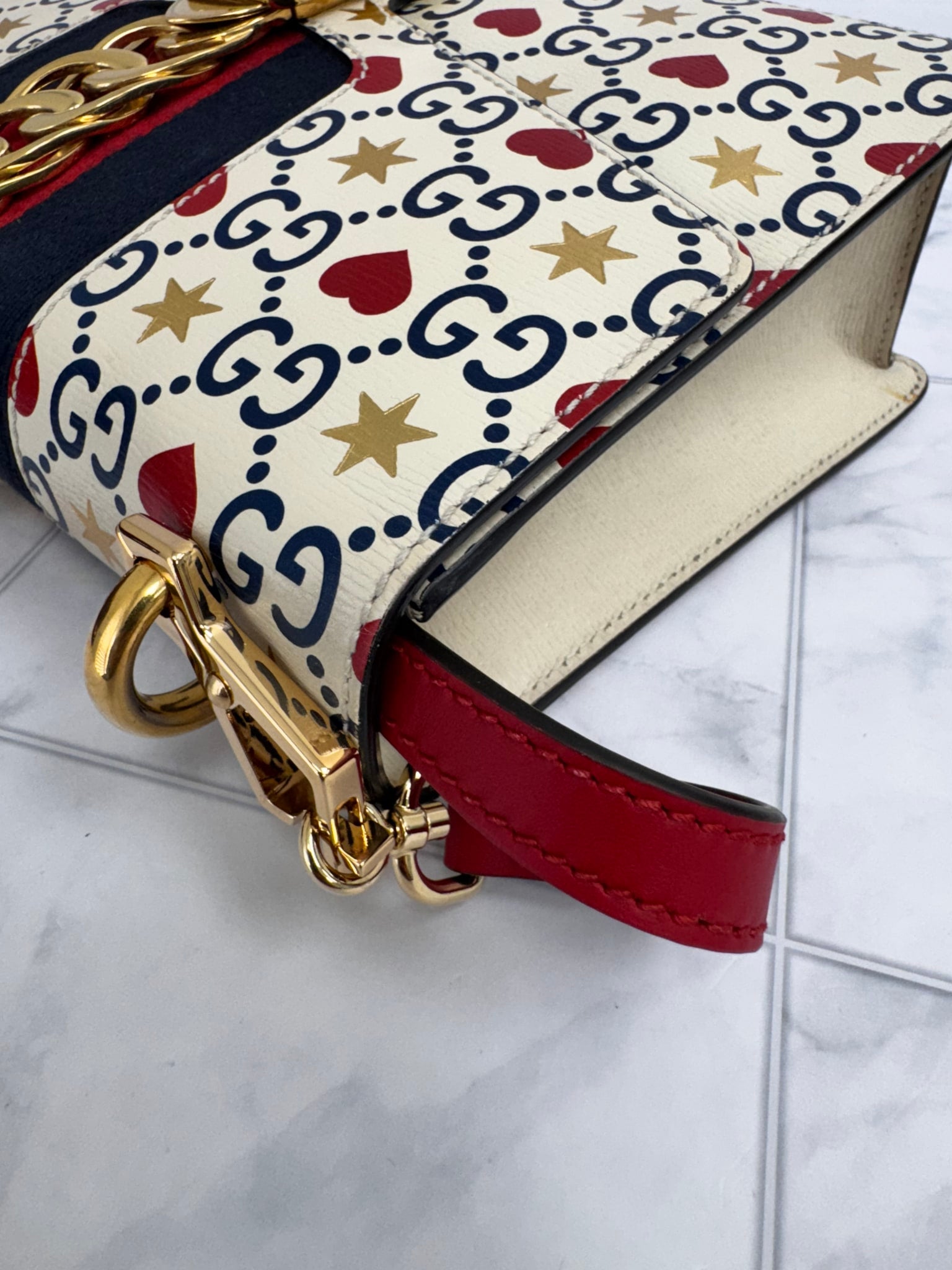 Gucci Beige Leather And Web Limited Edition Valentines Sylvie Crossbody And Compact Wallet Set