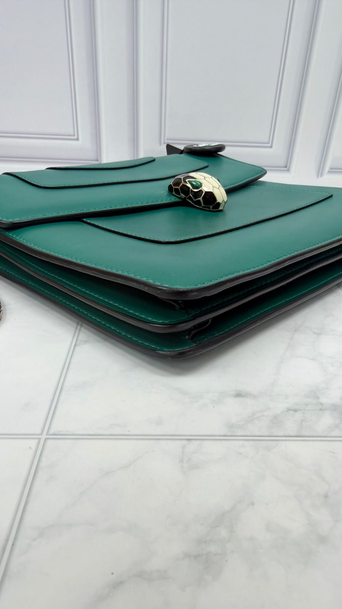 Bvlgari Emerald Green Calfskin Serpenti Forever Top Handle Chain Bag