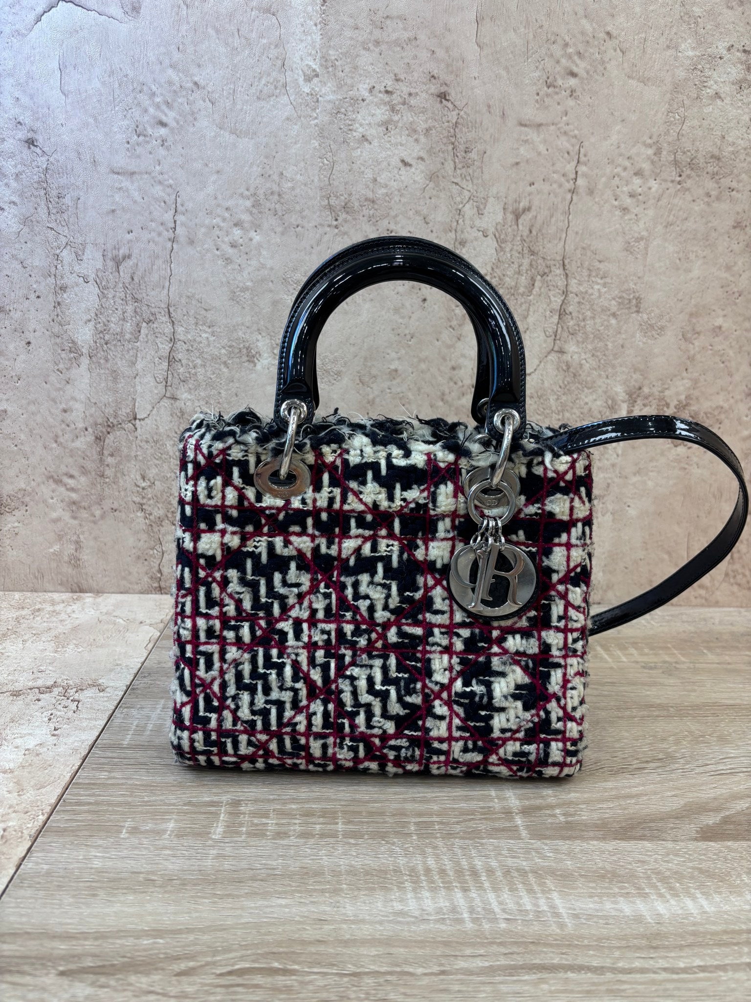 Christian Dior Multicolor Tweed Cannage Large Top Handle Bag