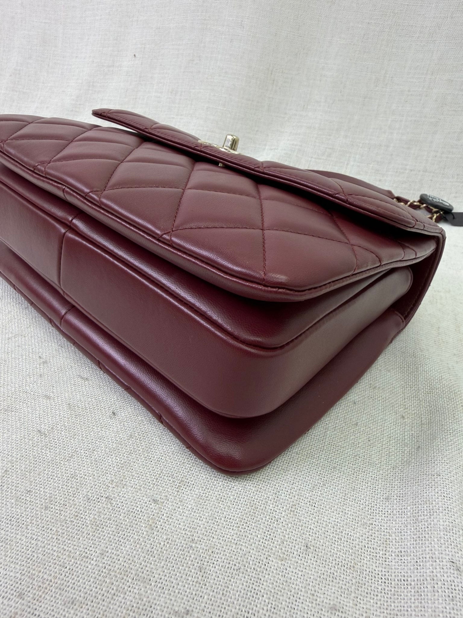 BRAND NEW- Chanel Oxblood Quilted Lambskin Small Trendy CC Top Handle Flap Bag